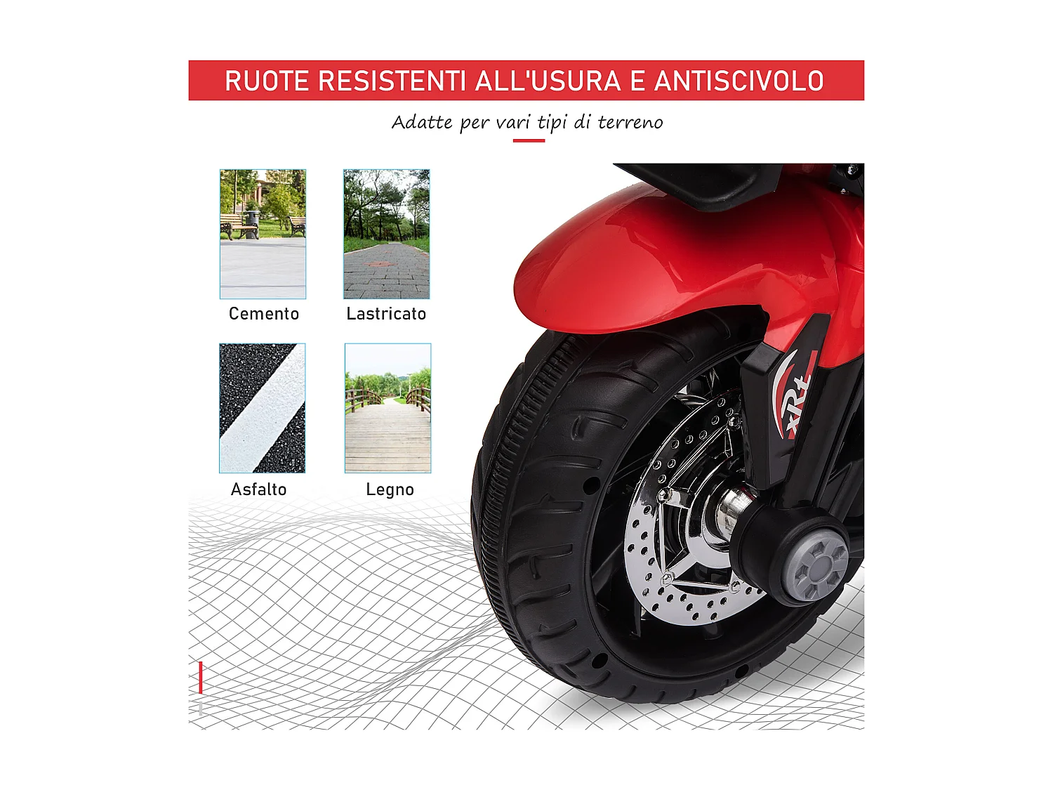 Moto elettrica per bambini 3-5 anni a 3 ruote rosso