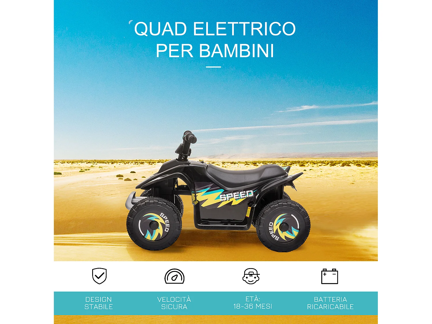 Quad elettrico per bambini 3-5 anni 6v velocità 2.8-4.6km/h