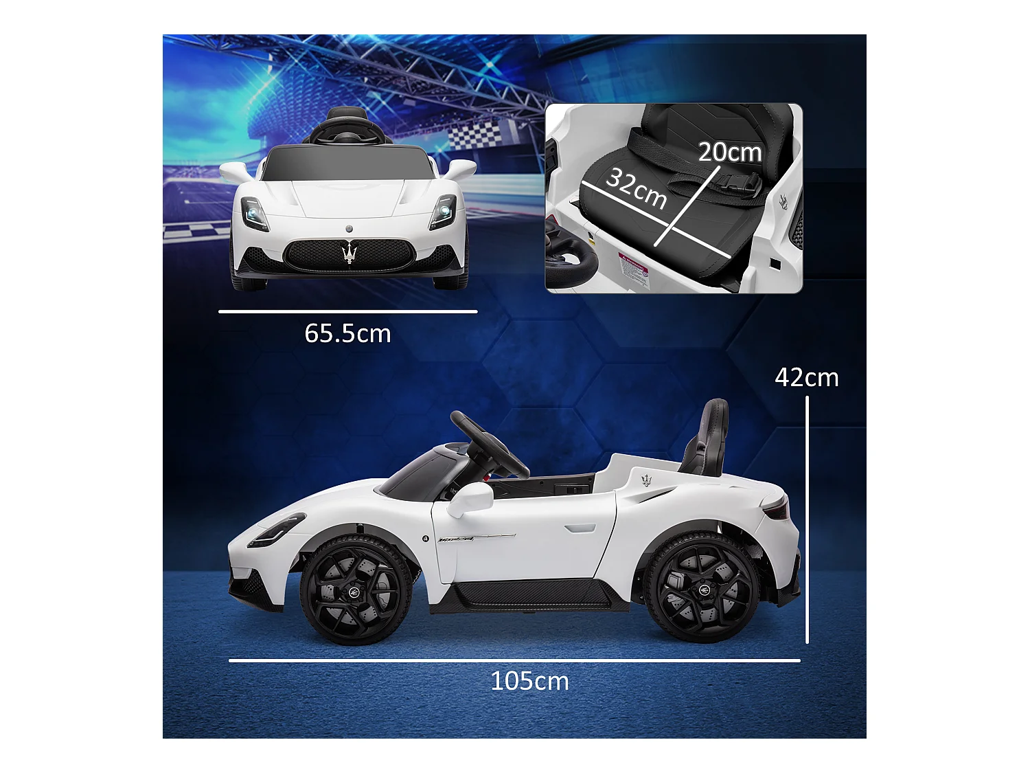 Macchina per bambini maserati mc20 con telecomando e fari bianco