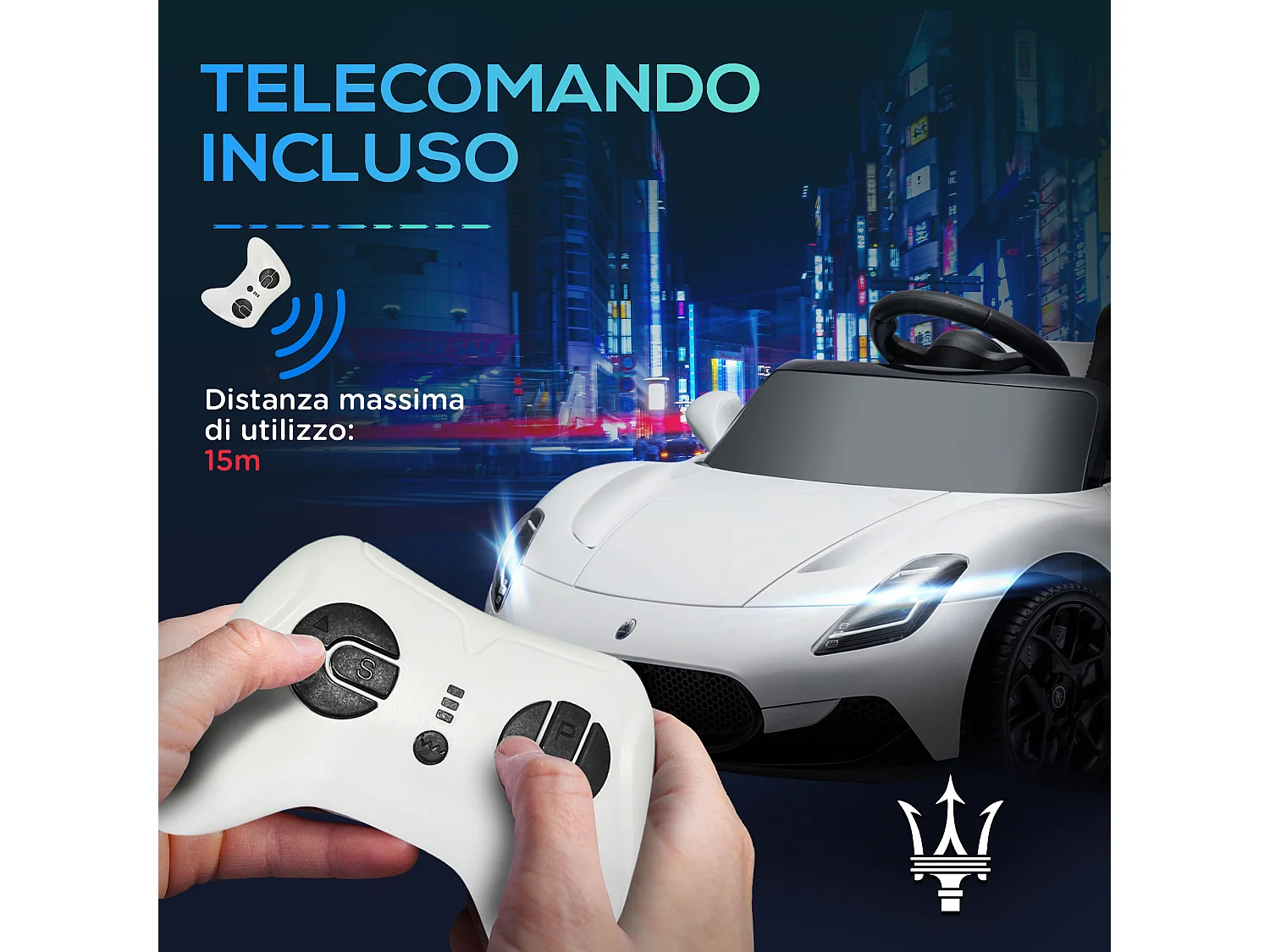 Macchina per bambini maserati mc20 con telecomando e fari bianco