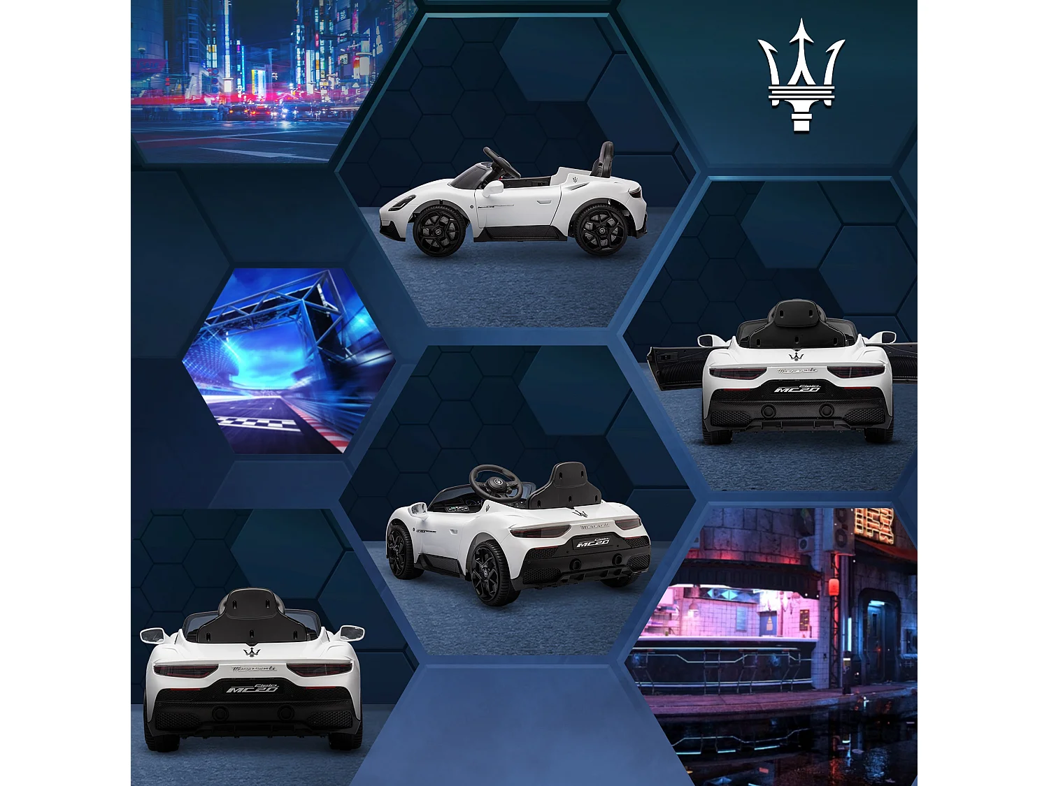 Macchina per bambini maserati mc20 con telecomando e fari bianco