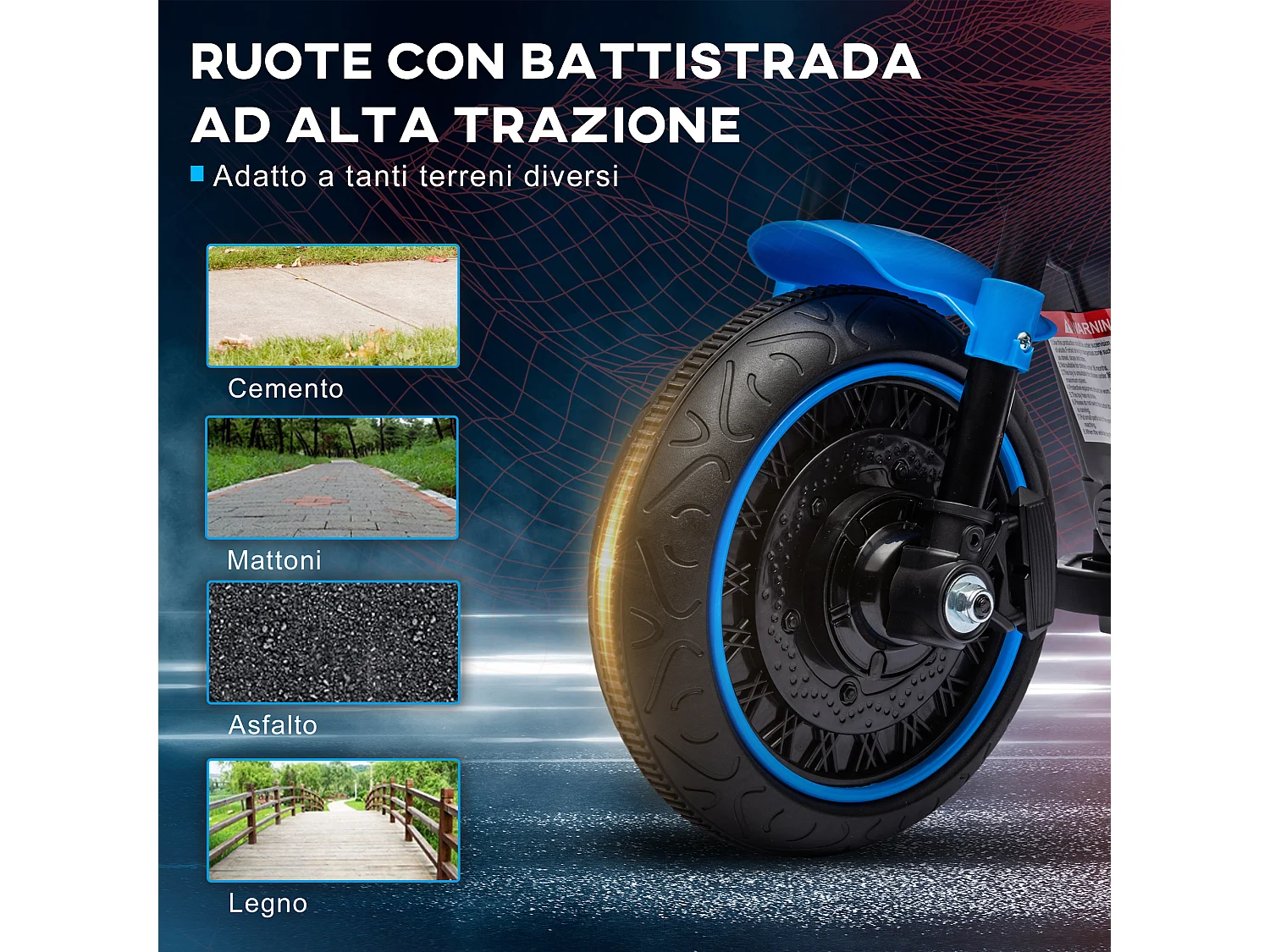 Moto elettrica per bambini 18-36 mesi con rotelle e fanale