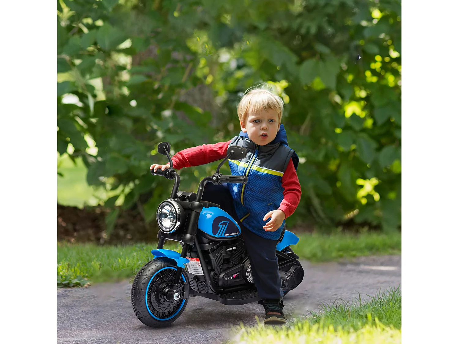 Moto elettrica per bambini 18-36 mesi con rotelle e fanale