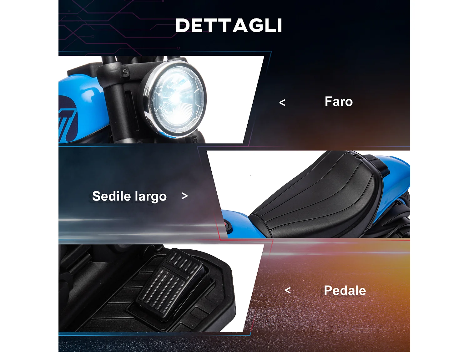 Moto elettrica per bambini 18-36 mesi con rotelle e fanale