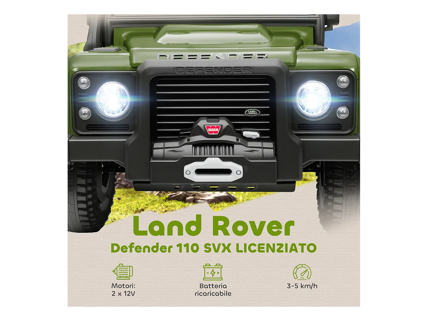 Macchina elettrica bambini 3-5 anni land rover con telecomando verde