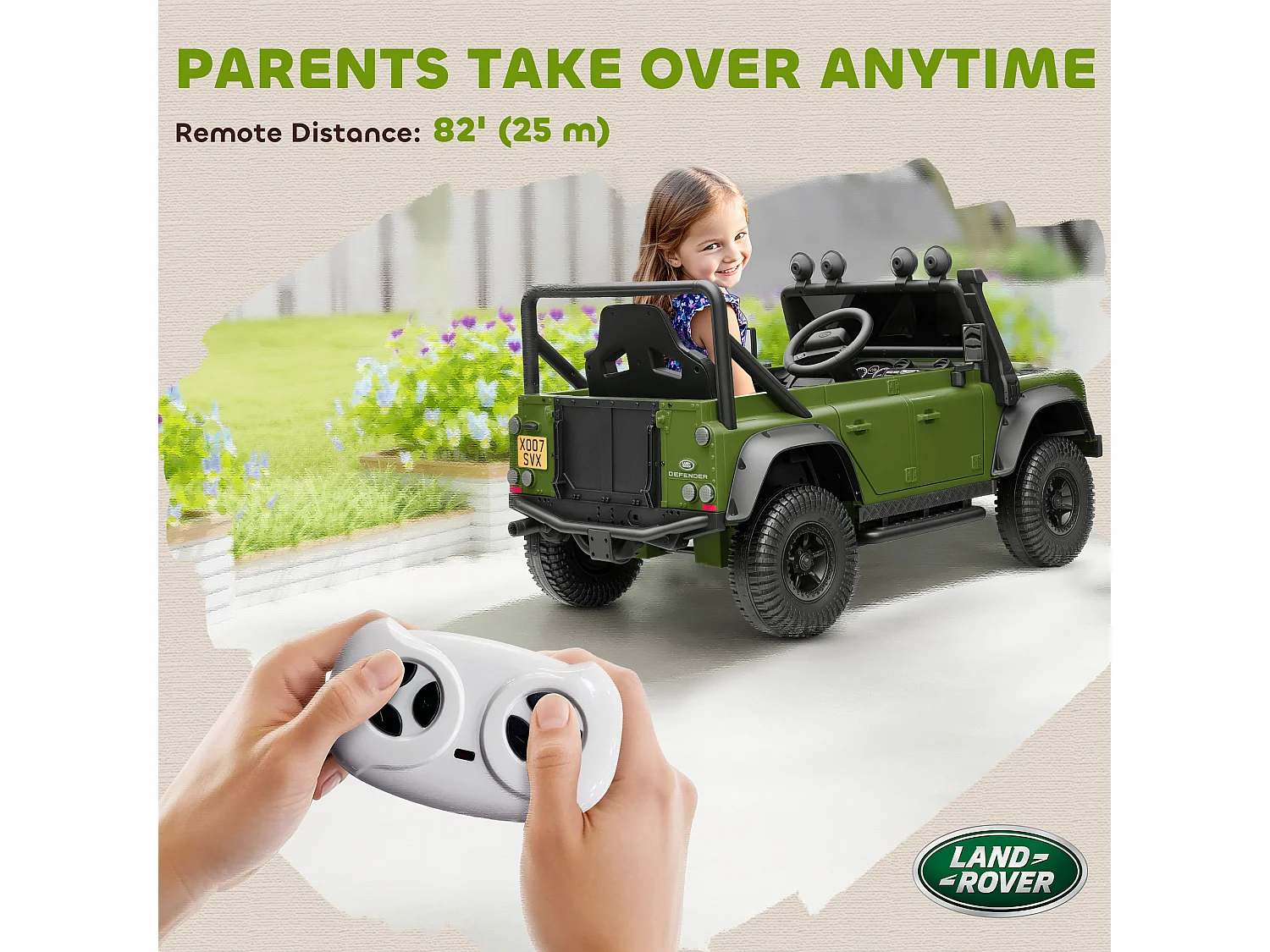 Macchina elettrica bambini 3-5 anni land rover con telecomando verde