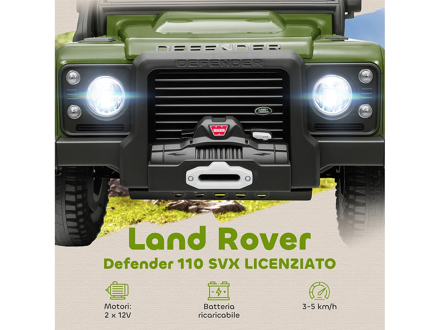 Macchina elettrica bambini 3-5 anni land rover con telecomando verde