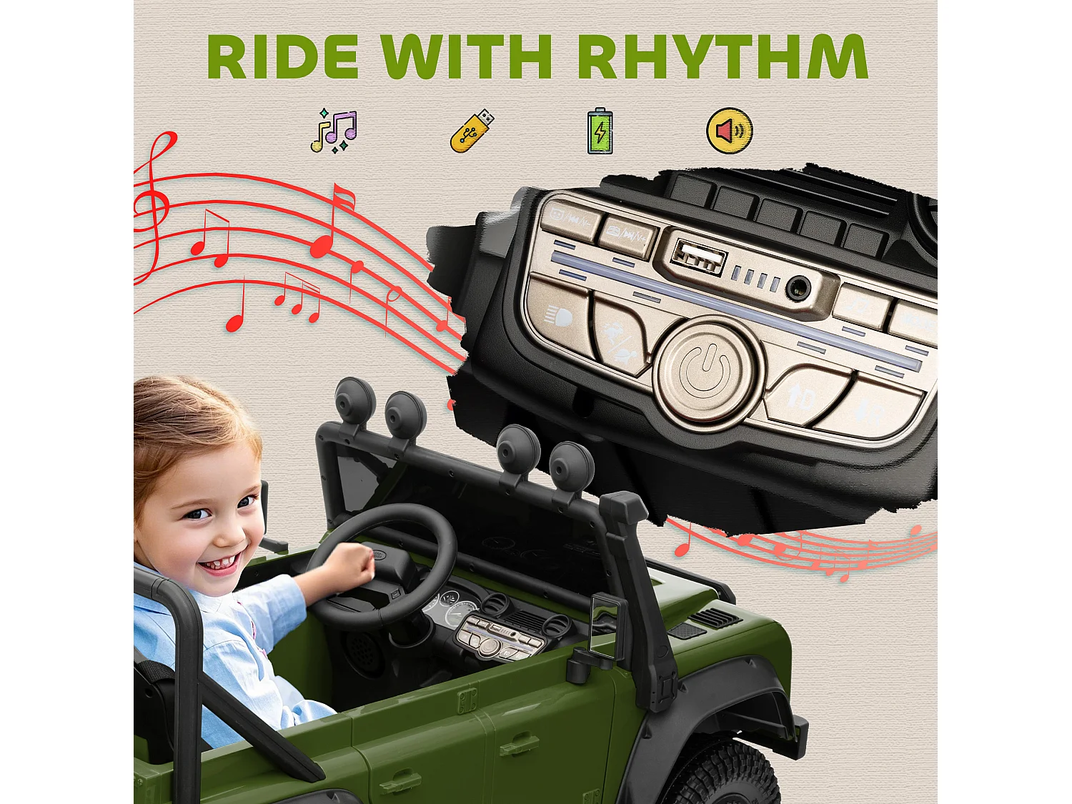 Macchina elettrica bambini 3-5 anni land rover con telecomando verde