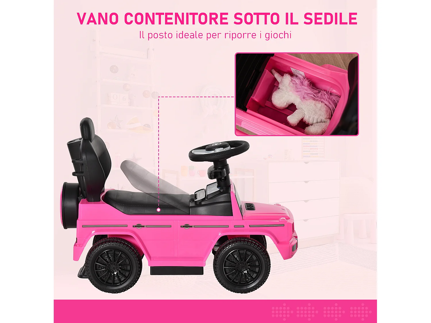 Macchina a spinta per bambini con tettuccio rosa