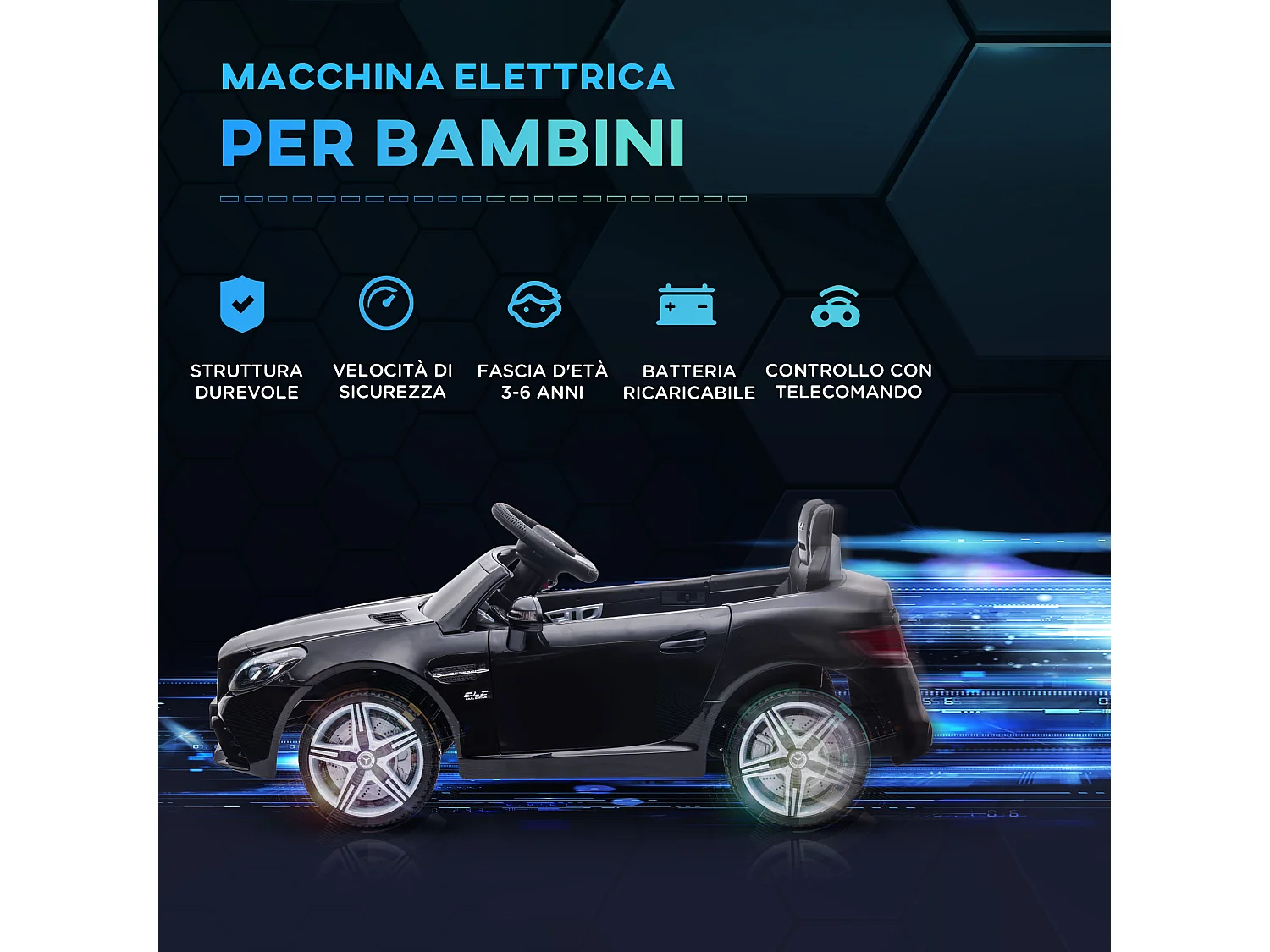 Macchina elettrica per bambini mercedes slc 300 con telecomando nero