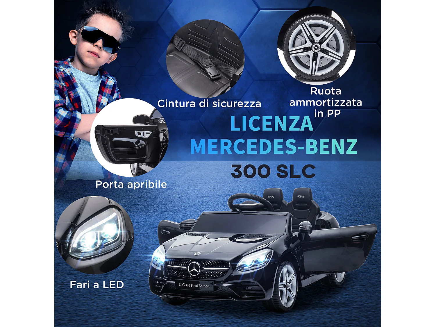 Macchina elettrica per bambini mercedes slc 300 con telecomando nero