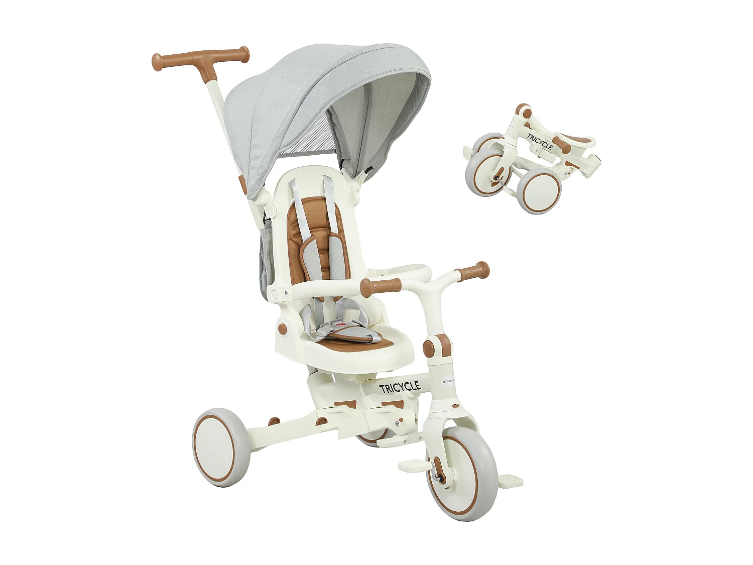 Triciclo per bambini 5 in 1 con maniglione di spinta e copertura crema