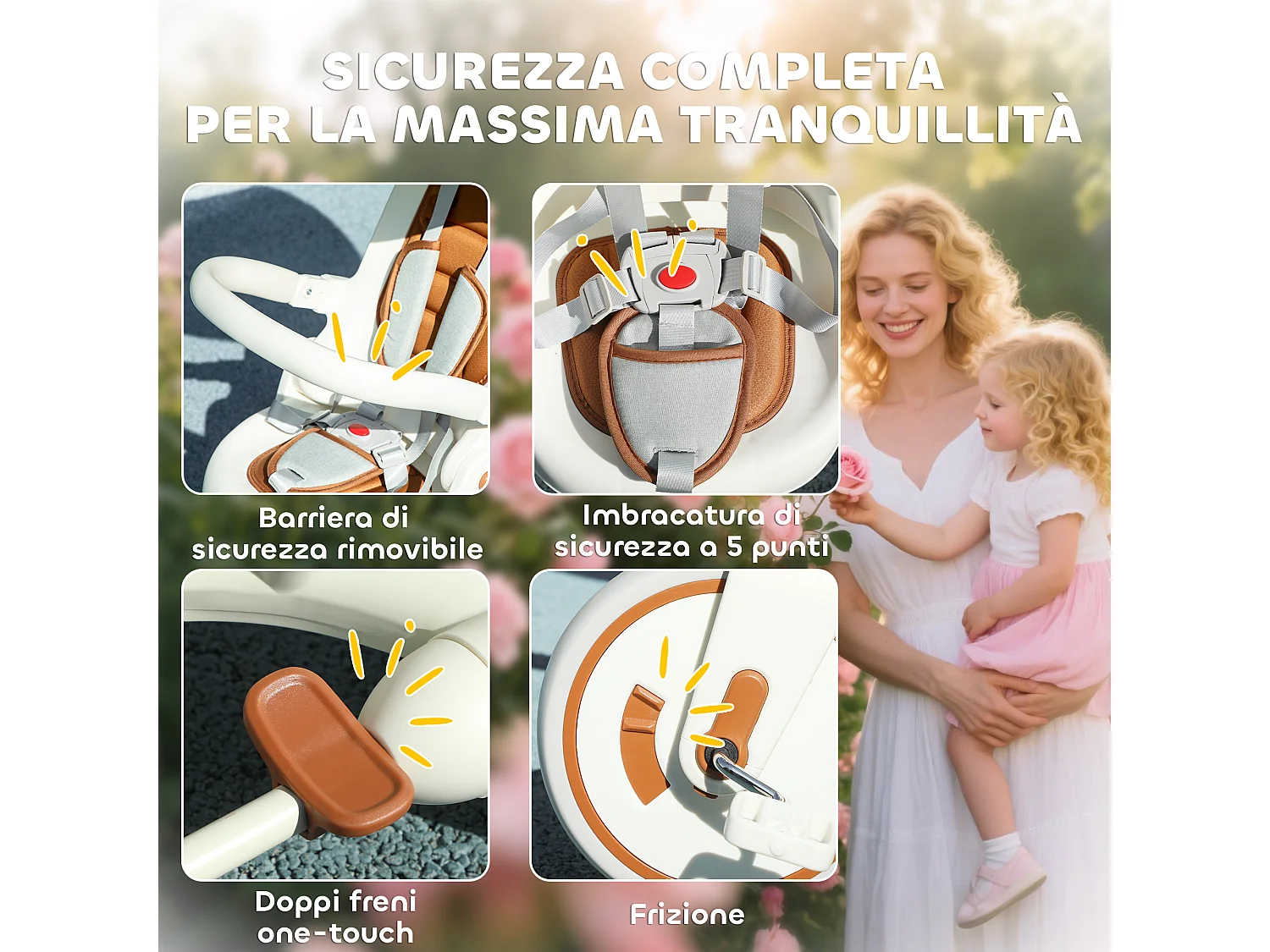 Triciclo per bambini 5 in 1 con maniglione di spinta e copertura crema