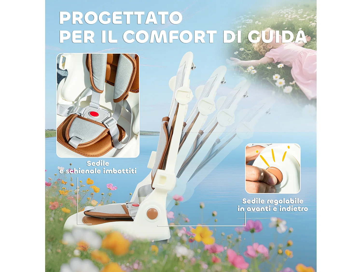 Triciclo per bambini 5 in 1 con maniglione di spinta e copertura crema