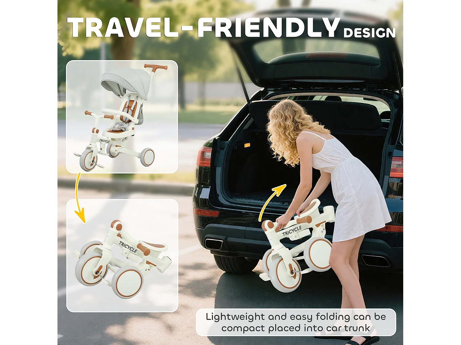 Triciclo per bambini 5 in 1 con maniglione di spinta e copertura crema