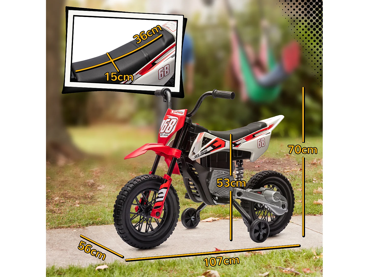 Moto elettrica per bambini con rotelle in pp e metallo rosso