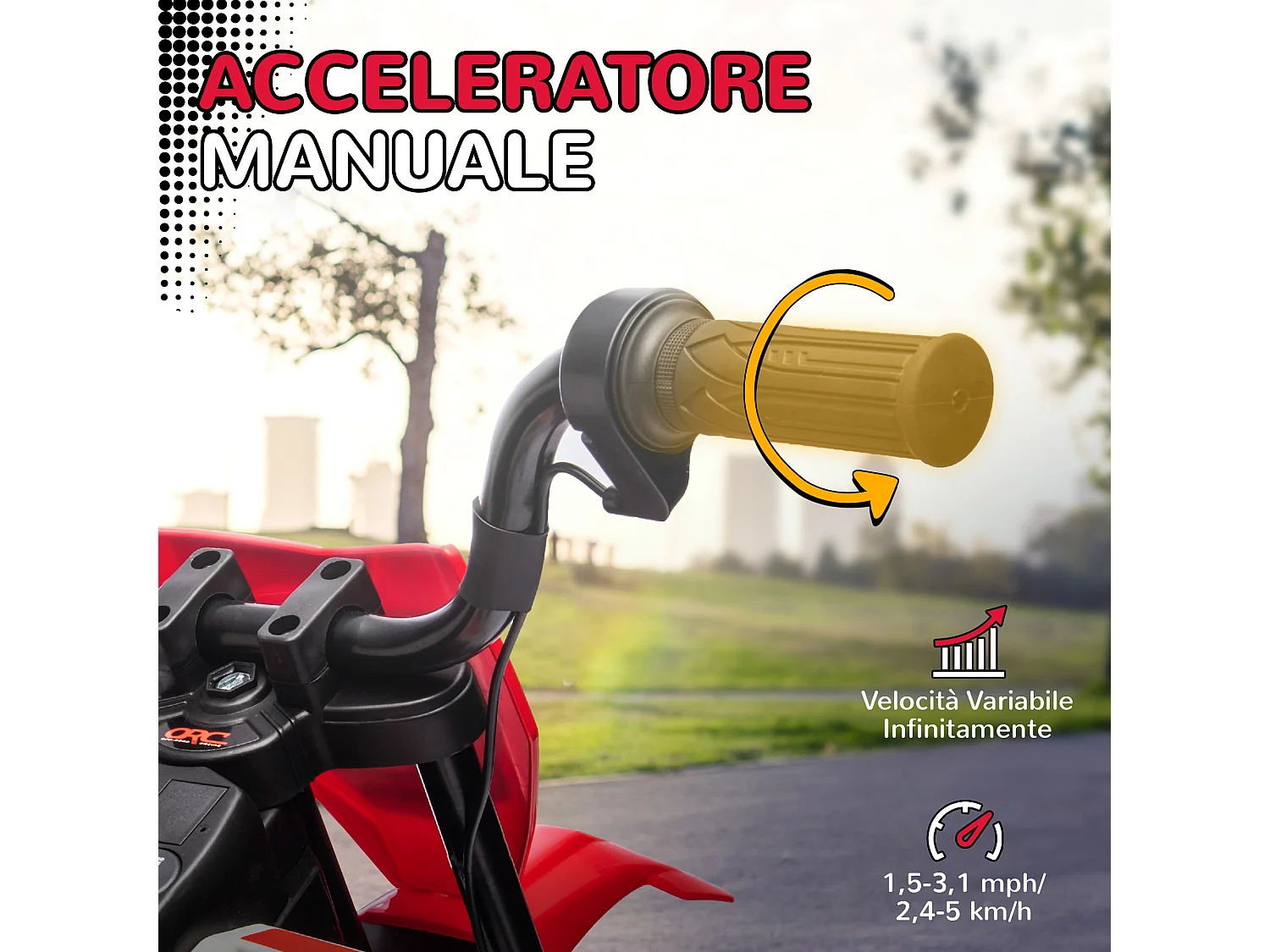 Moto elettrica per bambini con rotelle in pp e metallo rosso