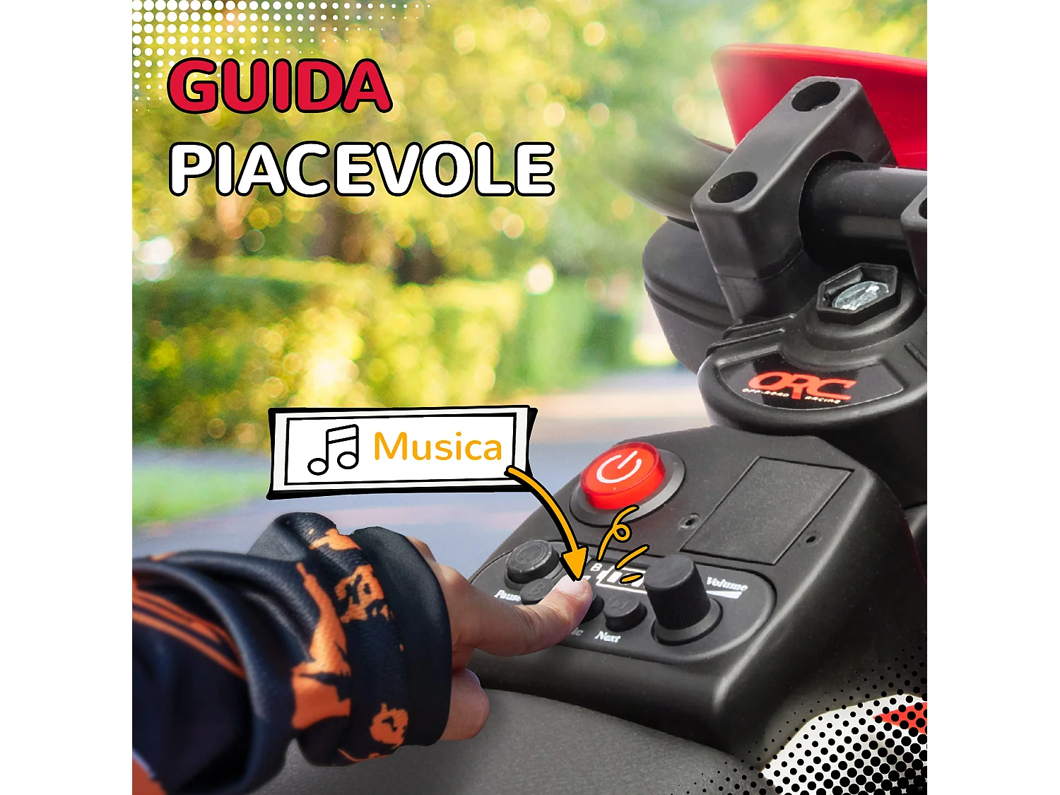 Moto elettrica per bambini con rotelle in pp e metallo rosso