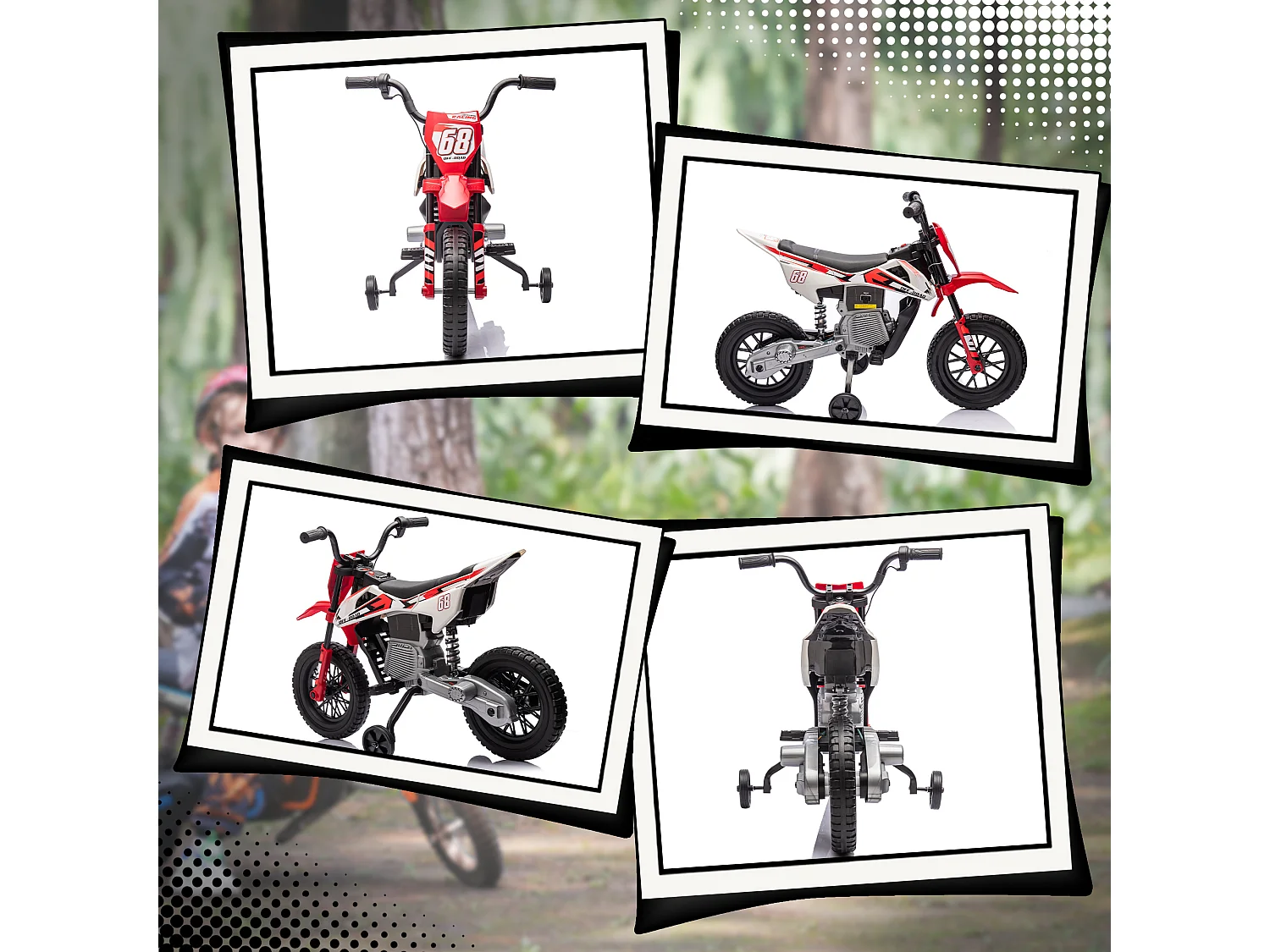 Moto elettrica per bambini con rotelle in pp e metallo rosso