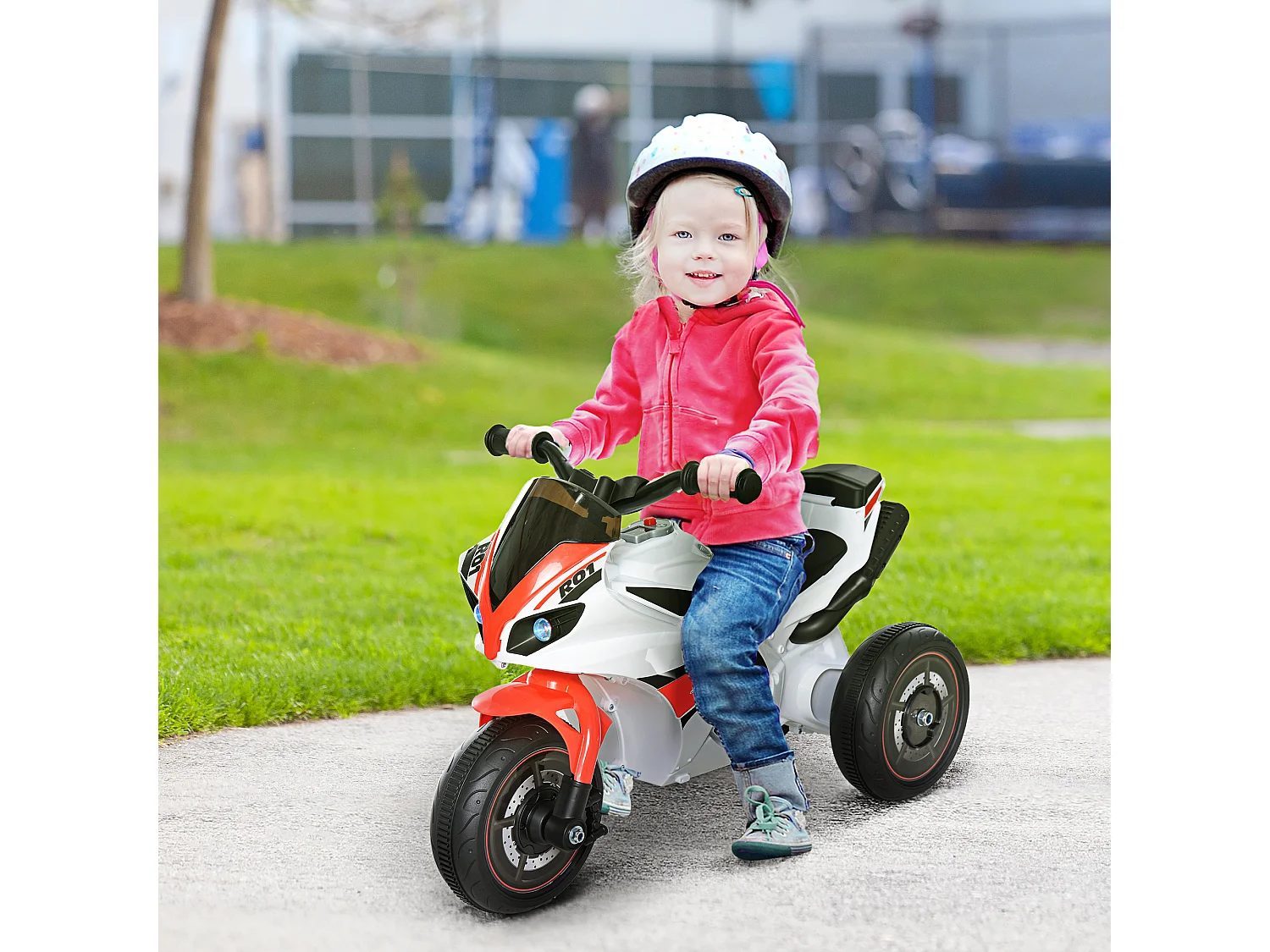 Moto per bambini a 3 ruote con musica e fari rosso