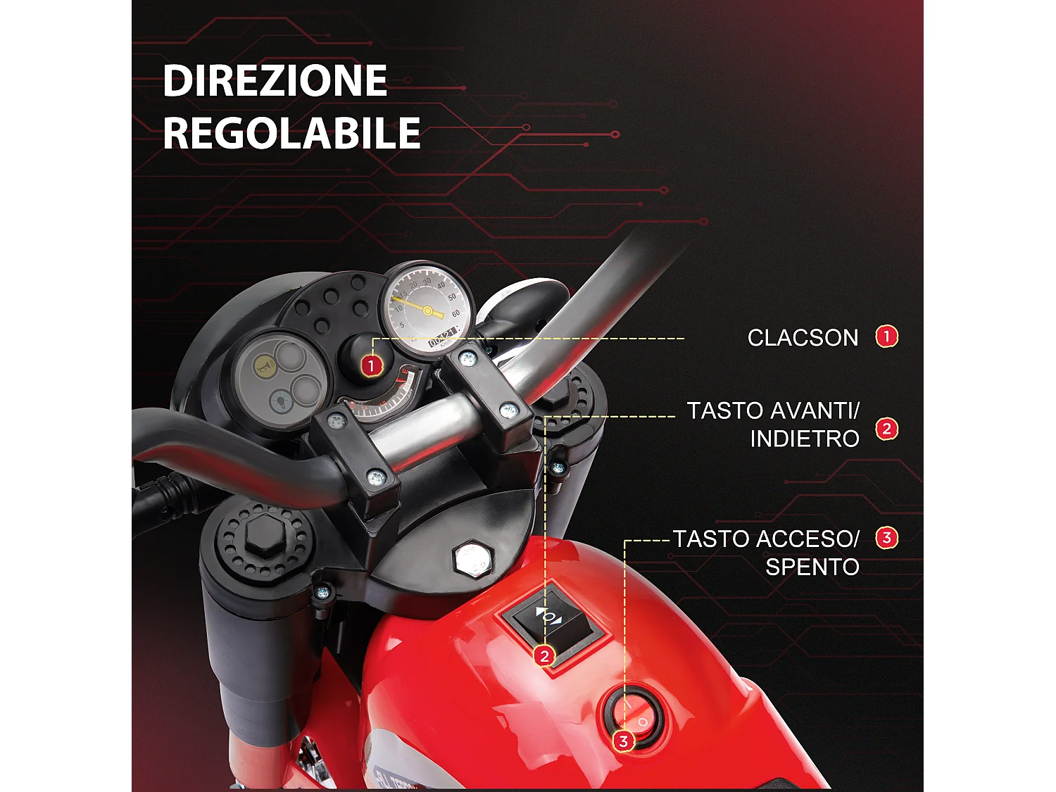 Moto per bambini batteria 6v velocità 2 km/h 3 ruote luci suoni