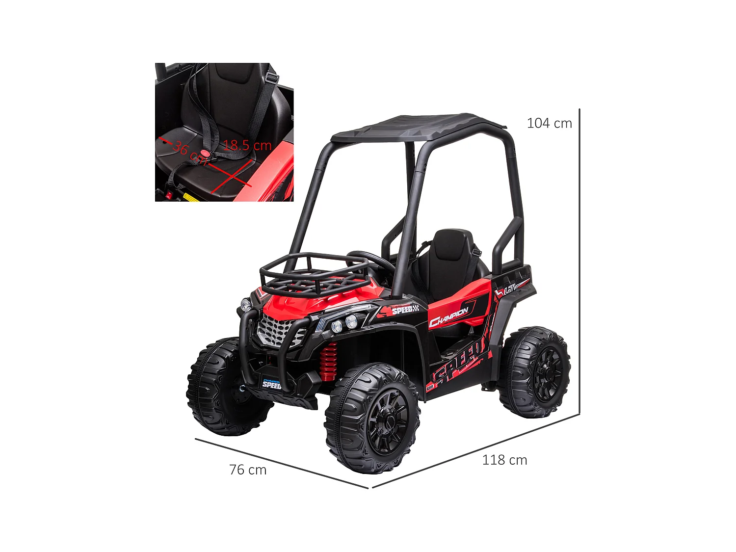 Auto elettrica per bambini con e telecomando 118x76x104 cm rossa nera