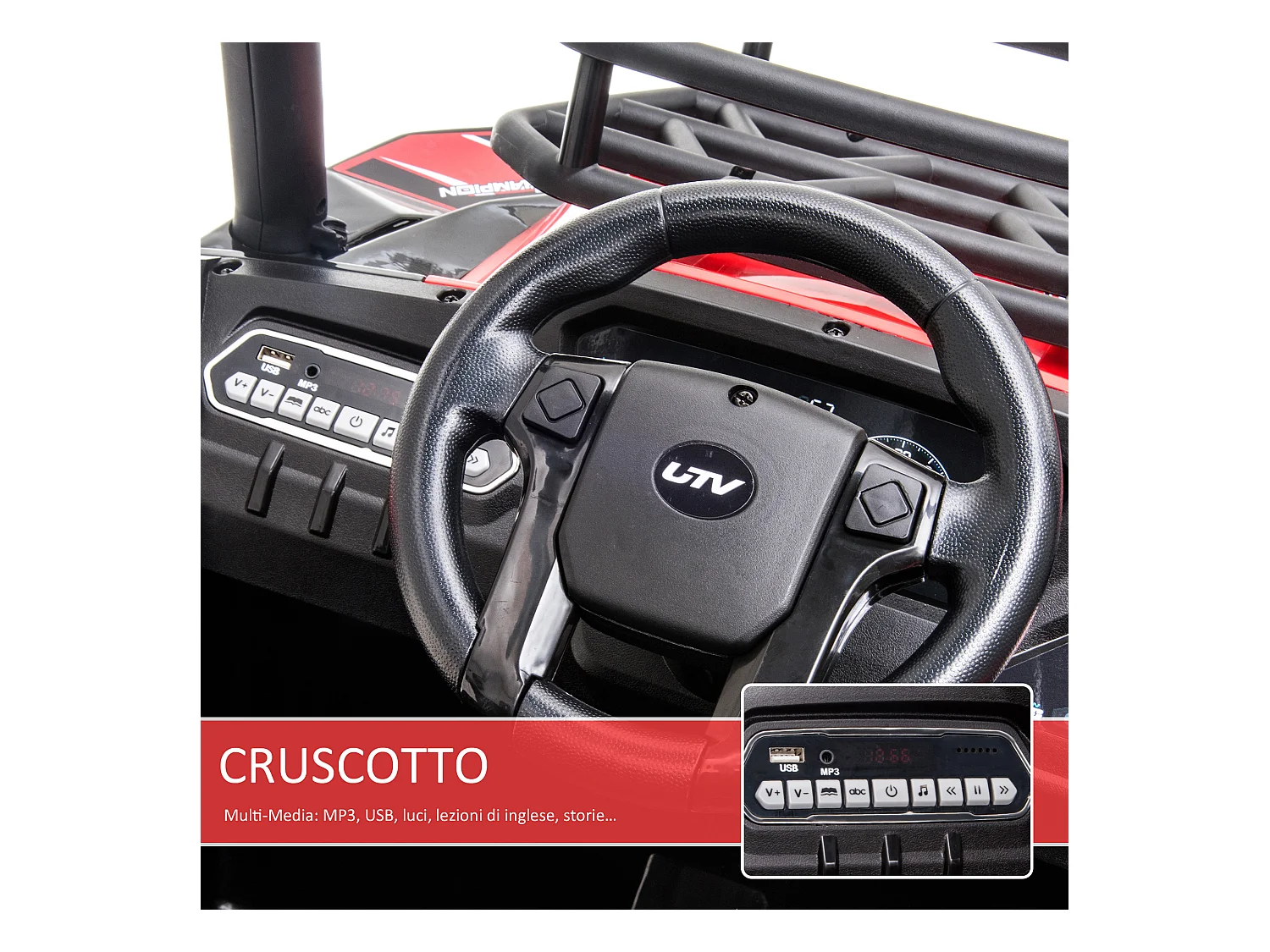 Auto elettrica per bambini con e telecomando 118x76x104 cm rossa nera