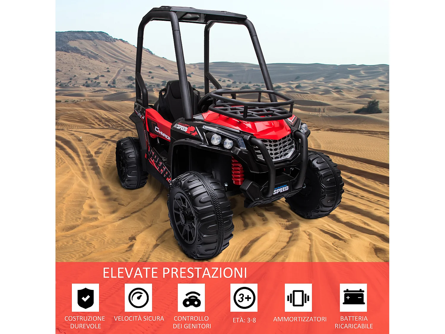 Auto elettrica per bambini con e telecomando 118x76x104 cm rossa nera