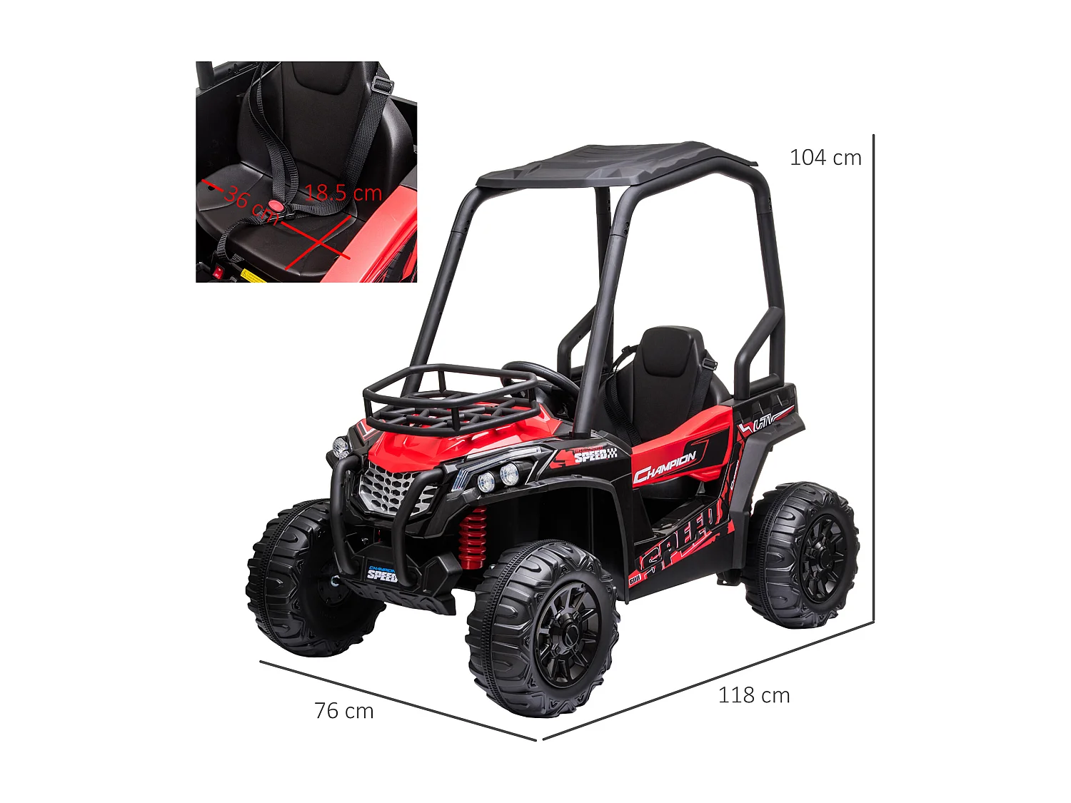 Auto elettrica per bambini con e telecomando 118x76x104 cm rossa nera