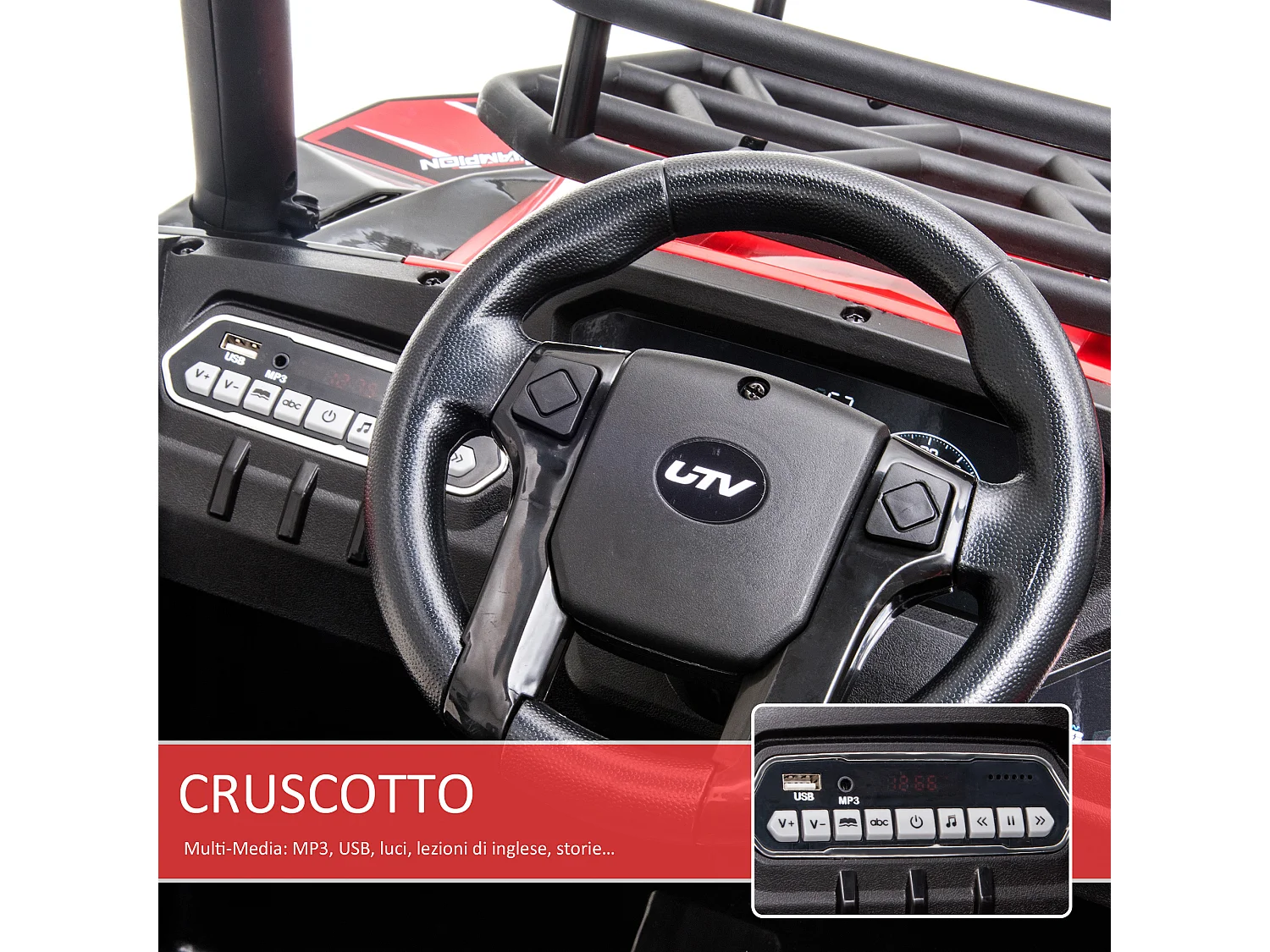 Auto elettrica per bambini con e telecomando 118x76x104 cm rossa nera