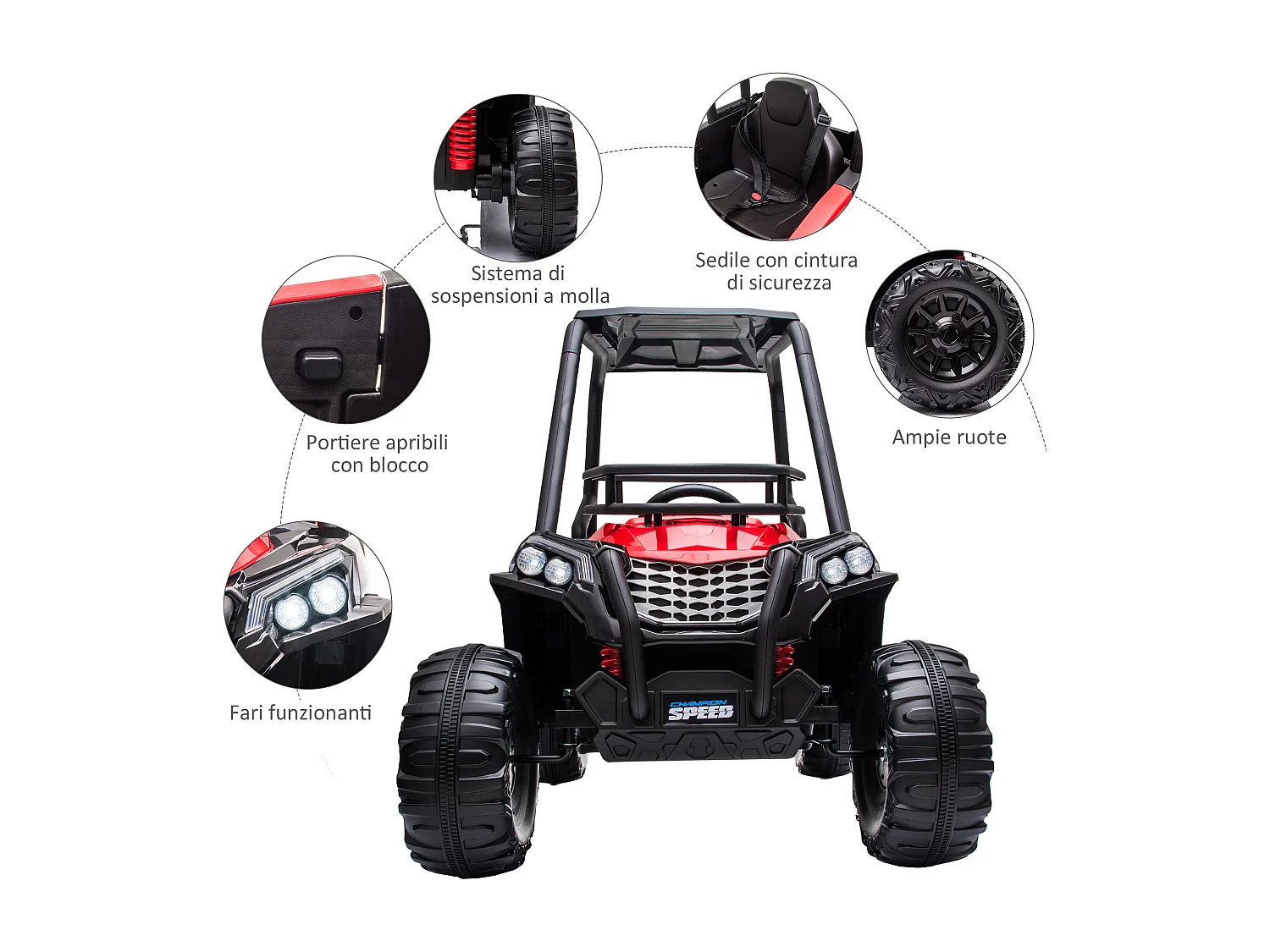 Auto elettrica per bambini con e telecomando 118x76x104 cm rossa nera