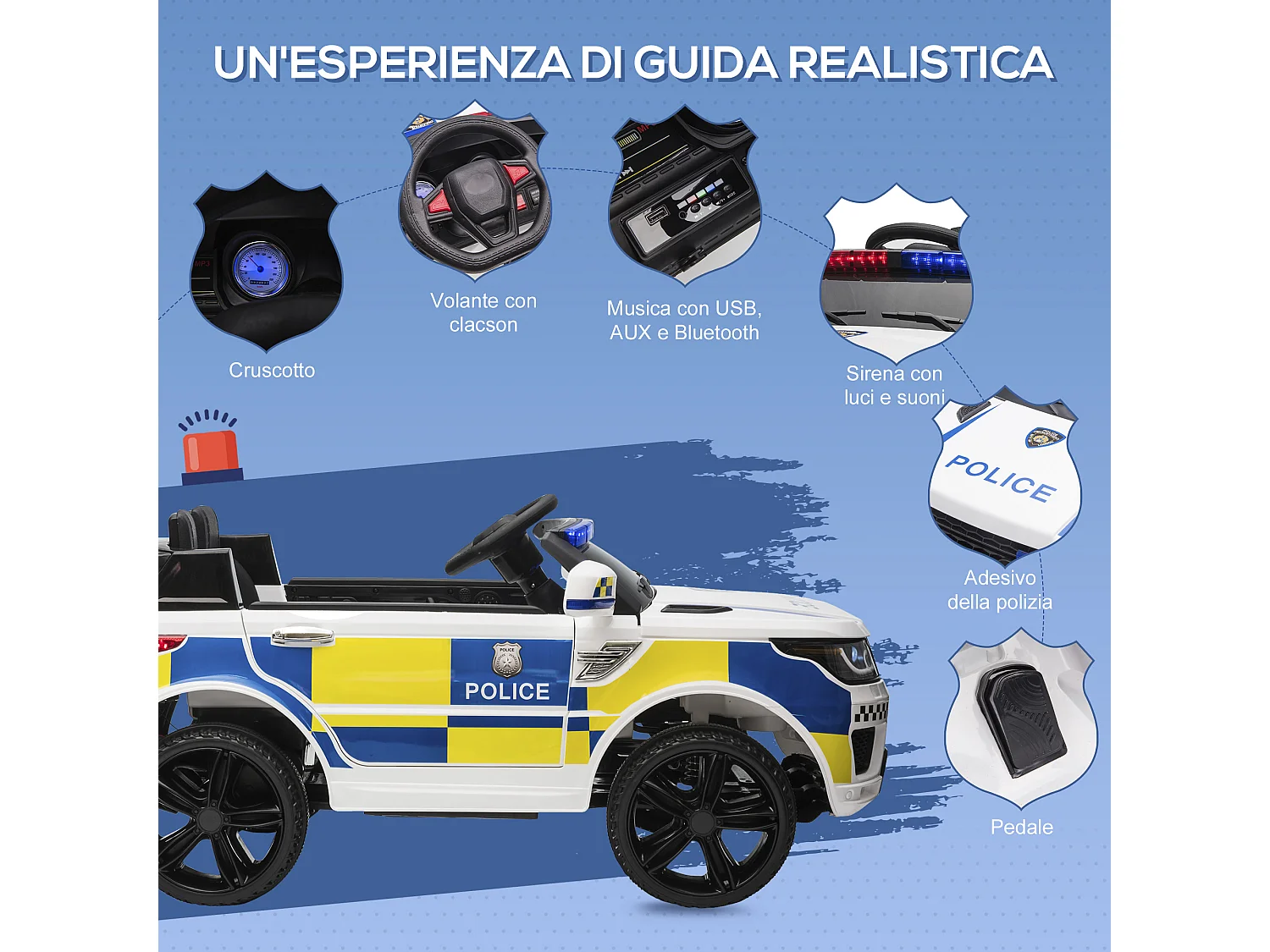 Macchina elettrica per bambini 12v con telecomando e sirena