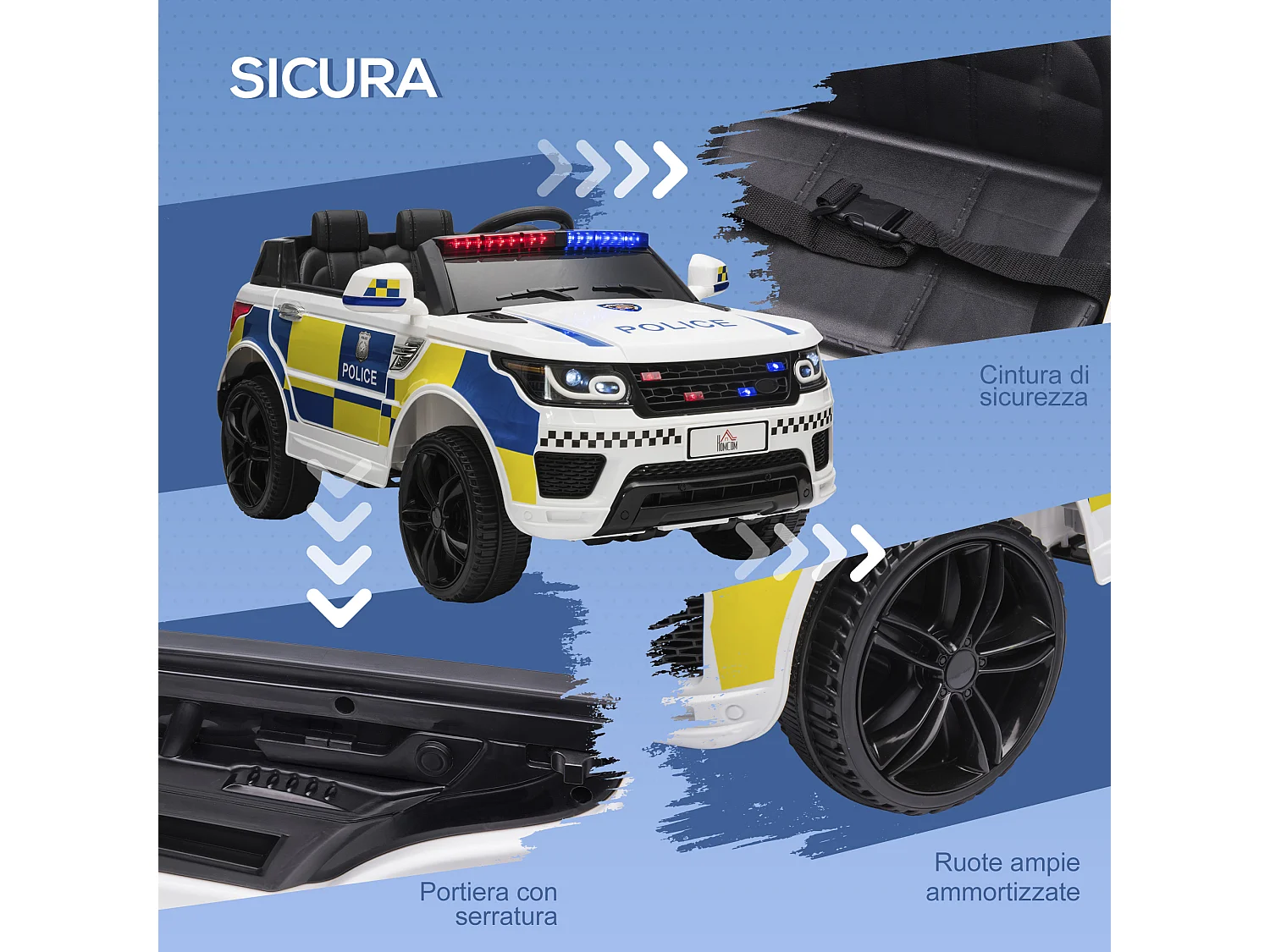 Macchina elettrica per bambini 12v con telecomando e sirena