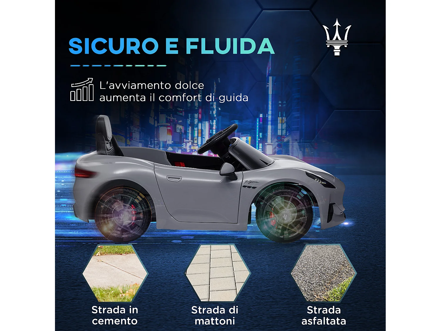 Auto per bambini elettrica maserati con telecomando grigio