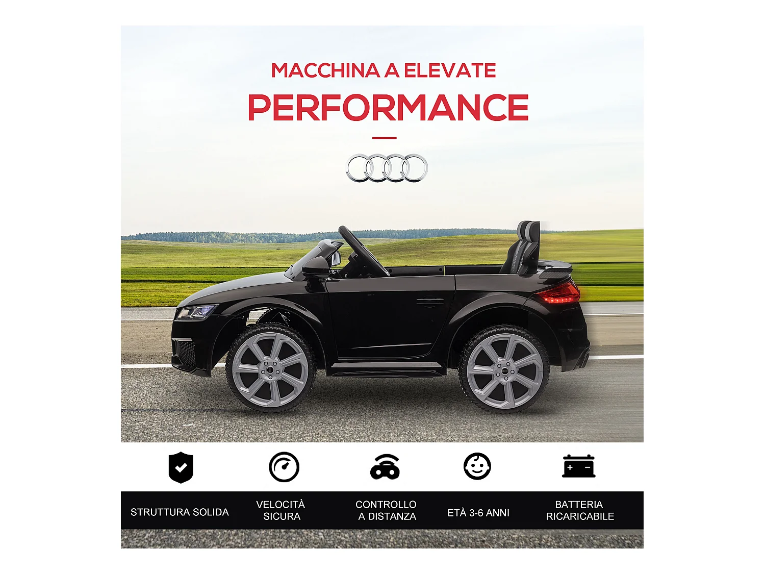 Macchina elettrica per bambini audi tt con telecomando e luci nero