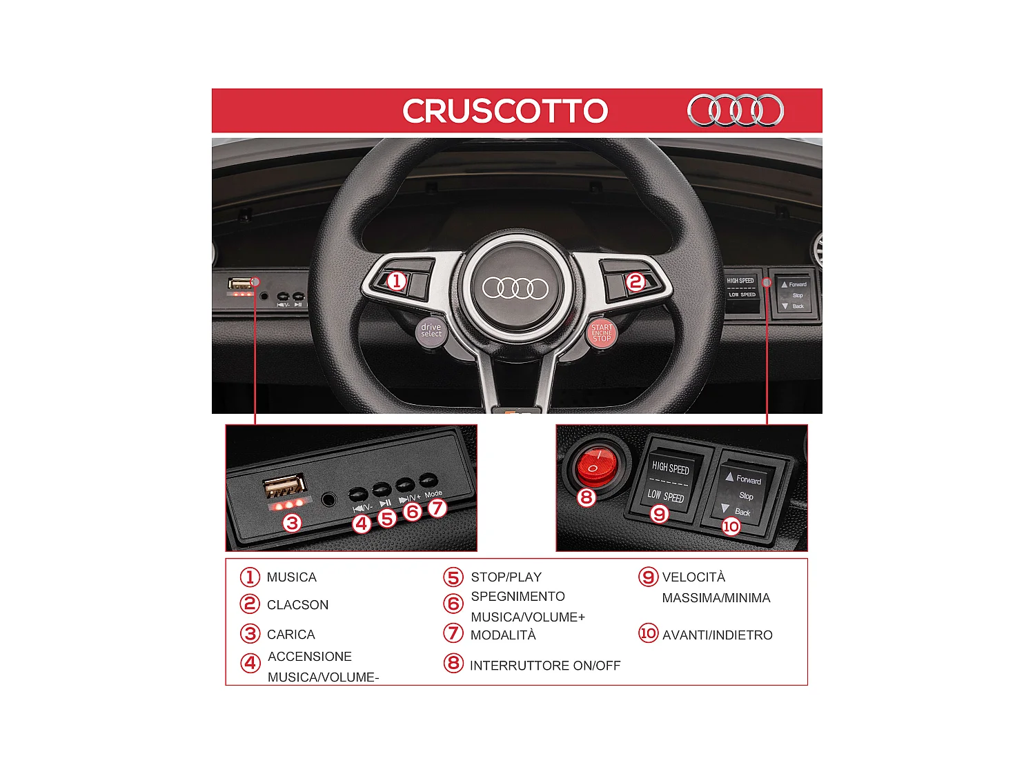 Macchina elettrica per bambini audi tt con telecomando e luci nero