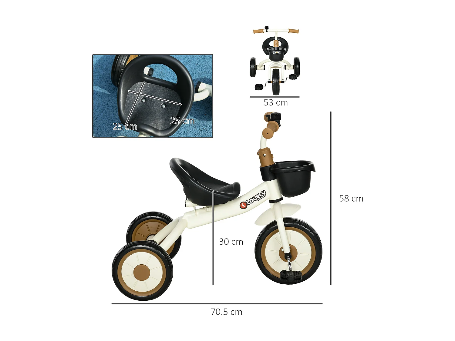 Triciclo per bimbi 2-5 anni regolabile con campanello bianco