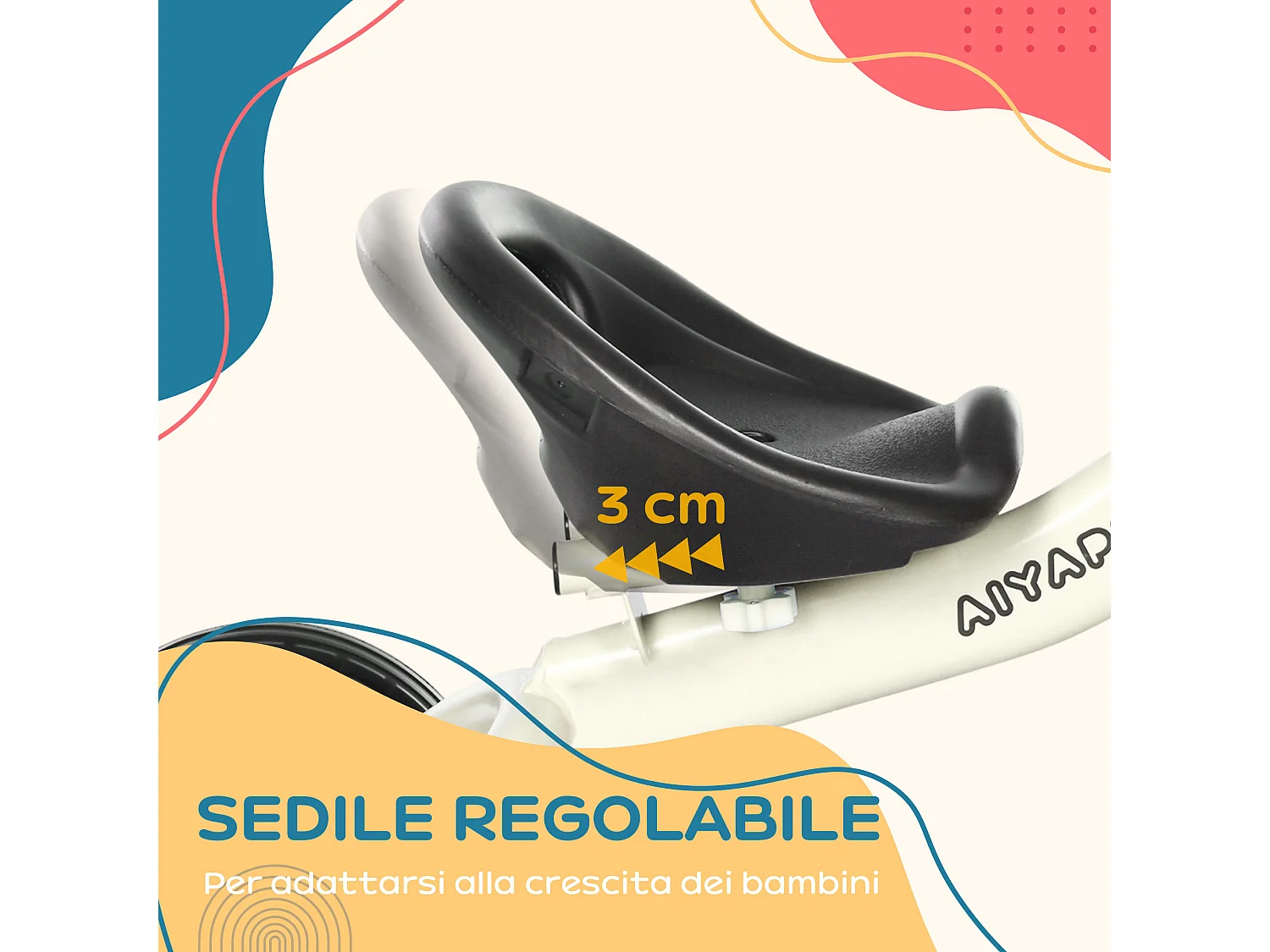 Triciclo per bimbi 2-5 anni regolabile con campanello bianco