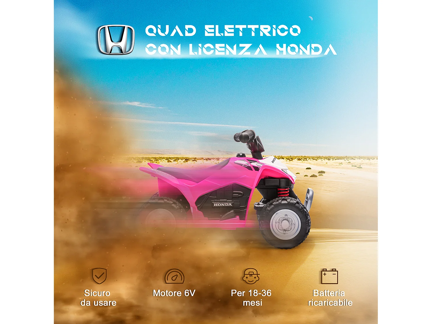Quad elettrico per bambini 18-36 mesi velocità max 2.8km/h rosa