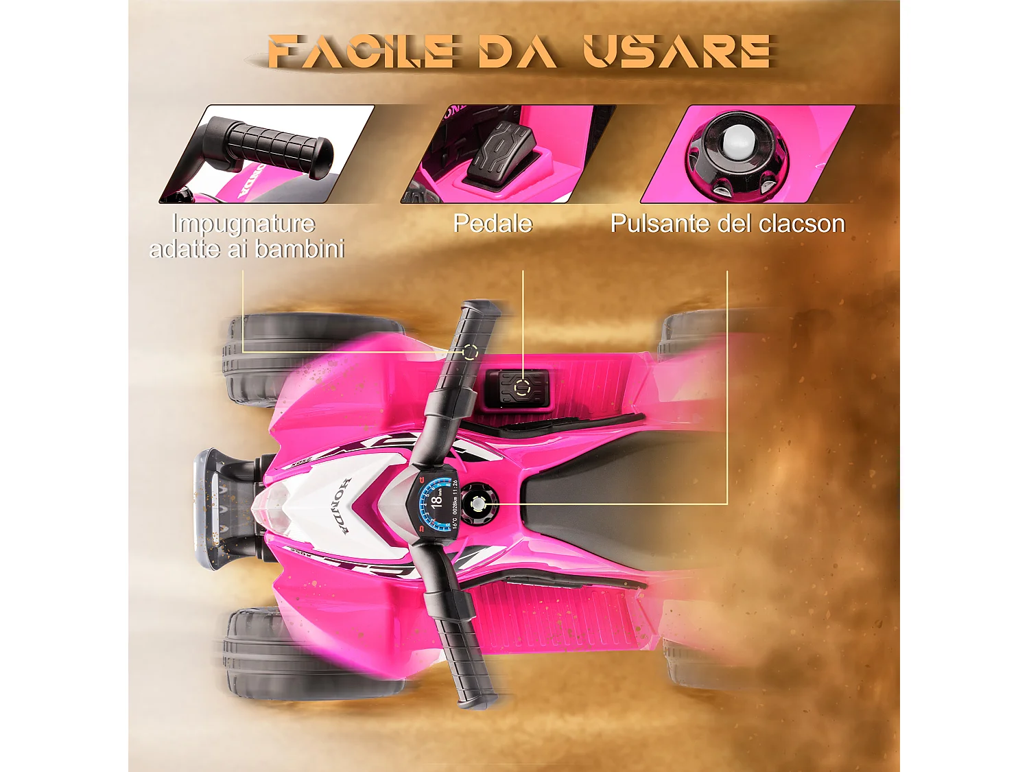 Quad elettrico per bambini 18-36 mesi velocità max 2.8km/h rosa