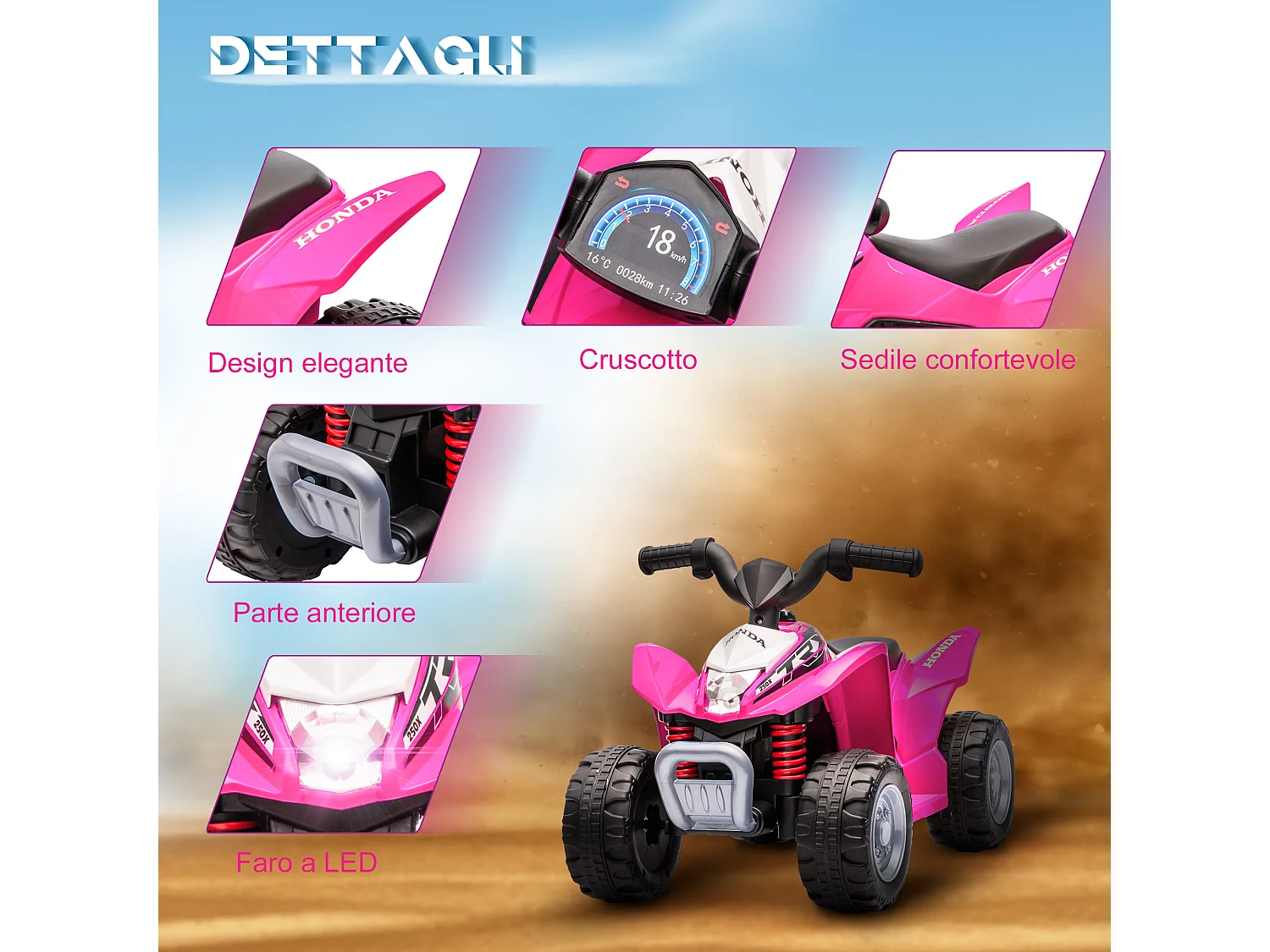 Quad elettrico per bambini 18-36 mesi velocità max 2.8km/h rosa