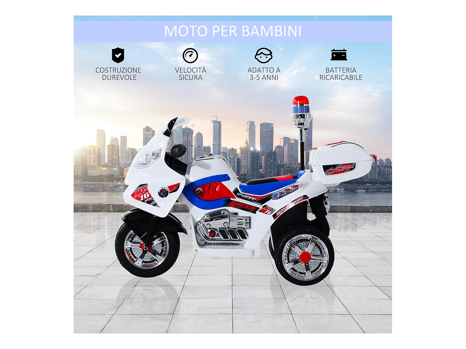 Moto elettrica per bambini 3-5 anni con 3 ruote luci e musica
