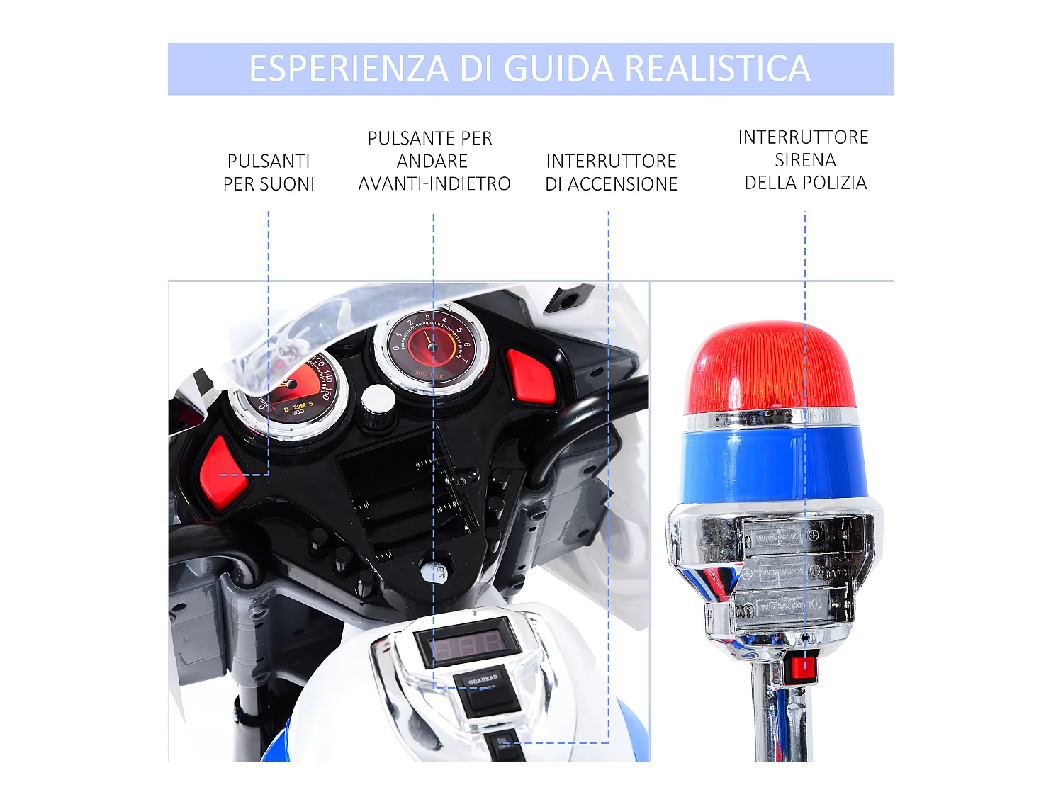 Moto elettrica per bambini 3-5 anni con 3 ruote luci e musica