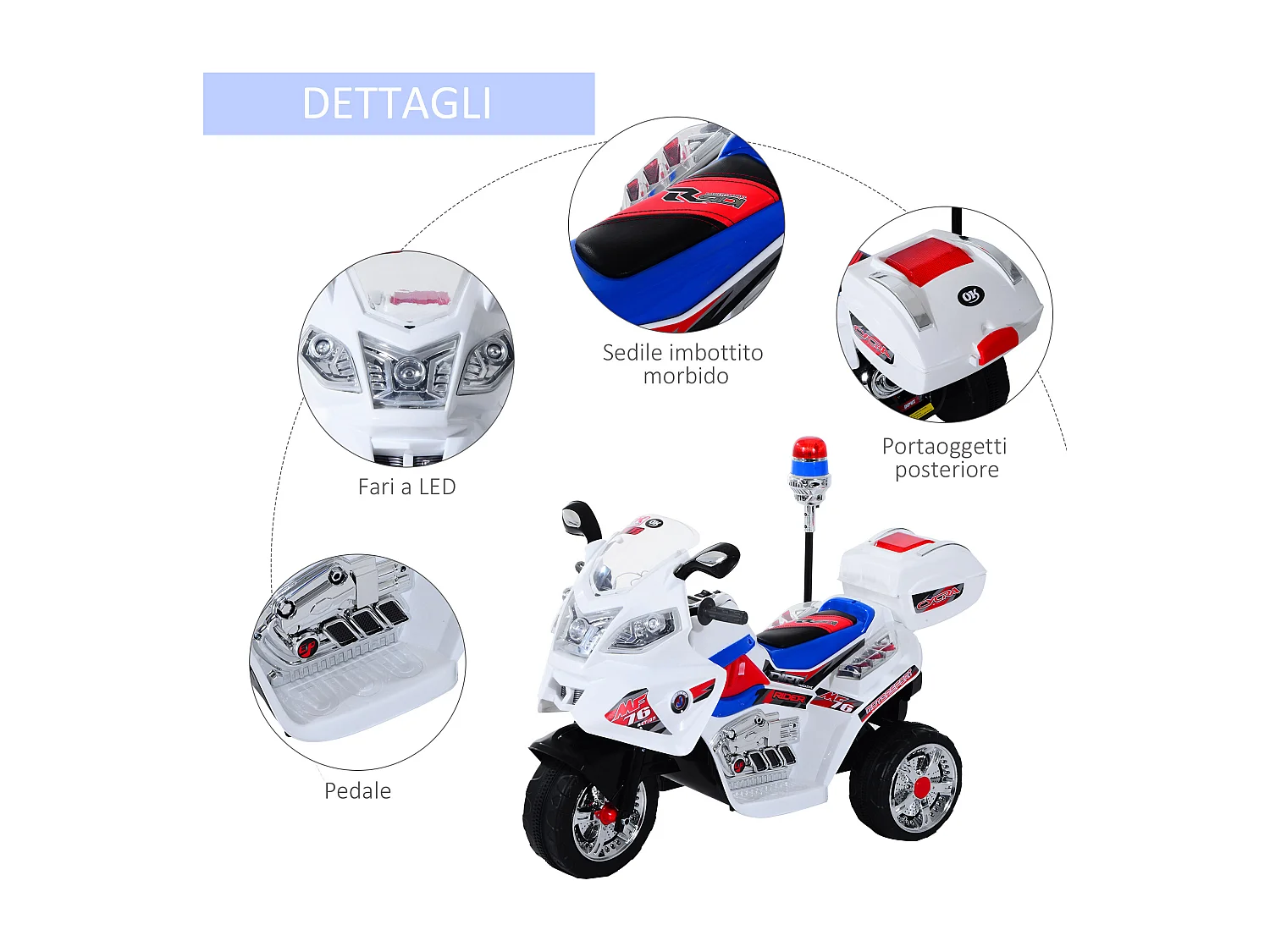 Moto elettrica per bambini 3-5 anni con 3 ruote luci e musica