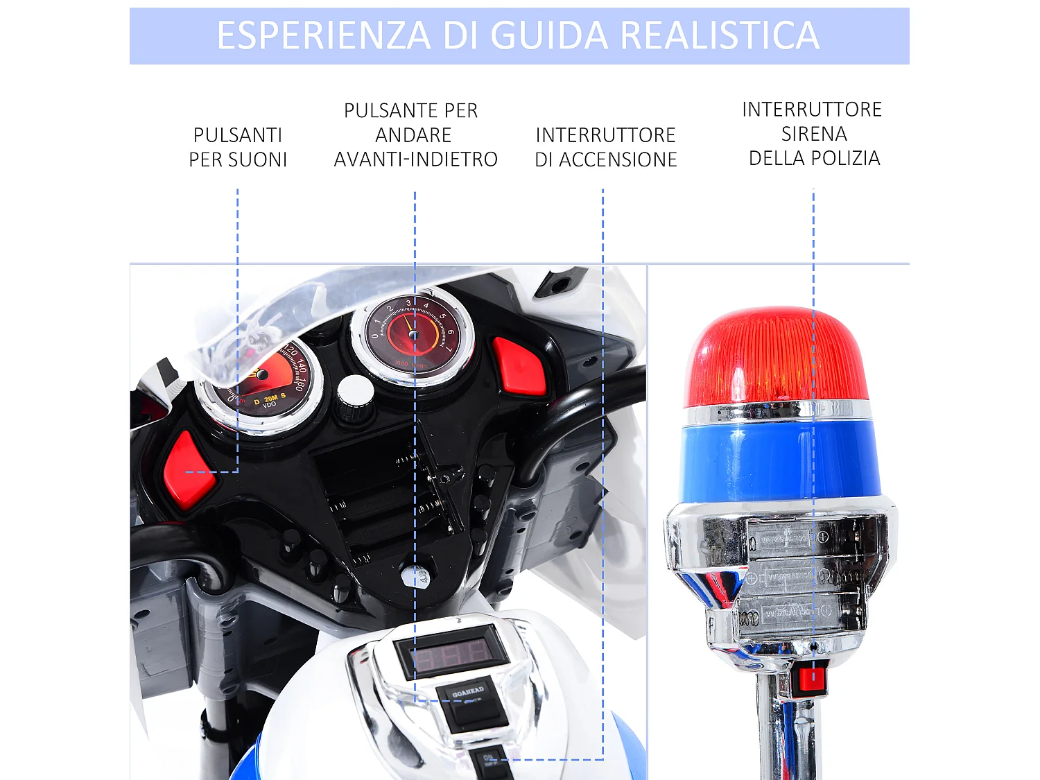 Moto elettrica per bambini 3-5 anni con 3 ruote luci e musica