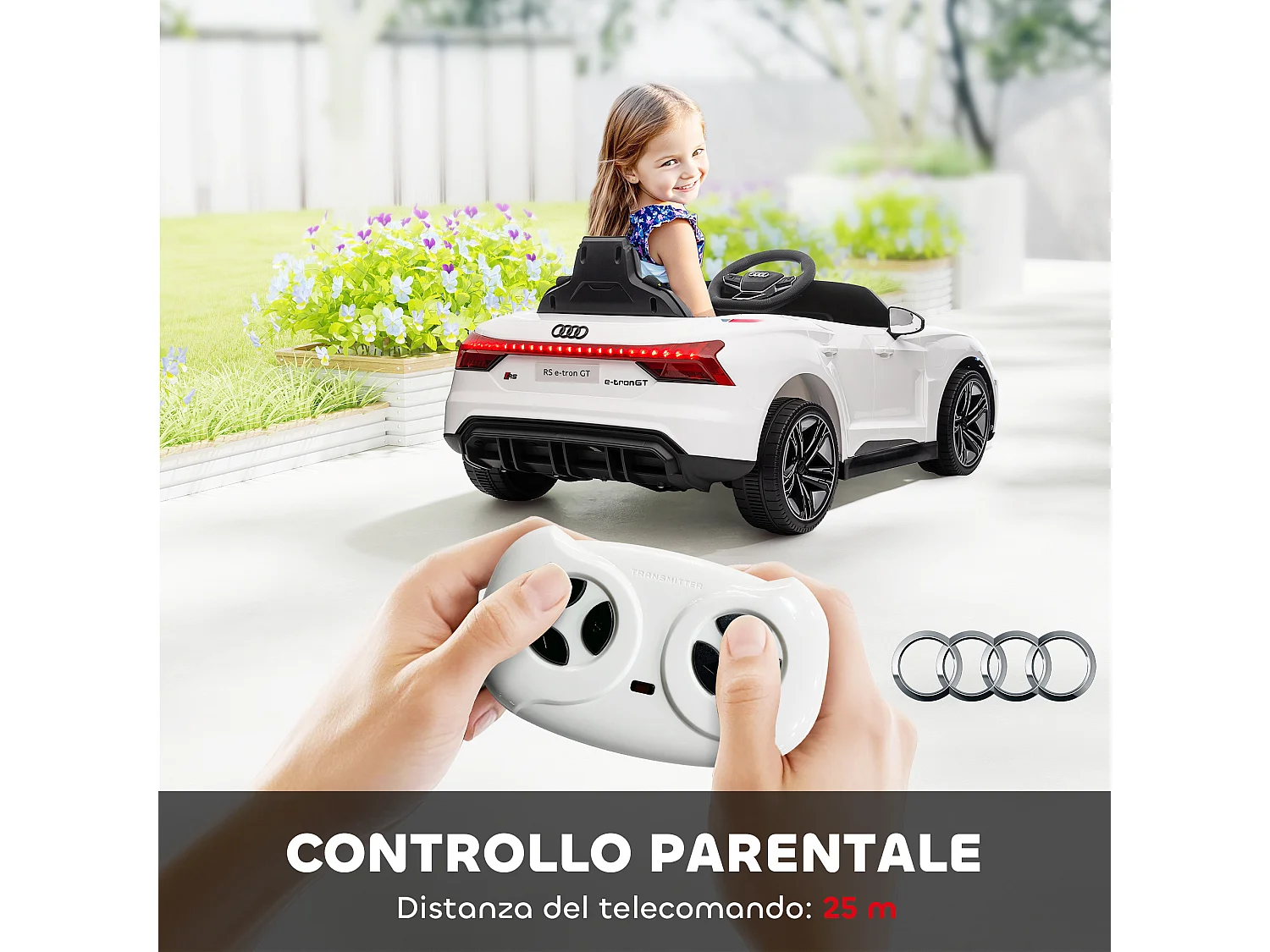 Macchina elettrica per bambini 3-5 anni con sospensioni bianca e nera