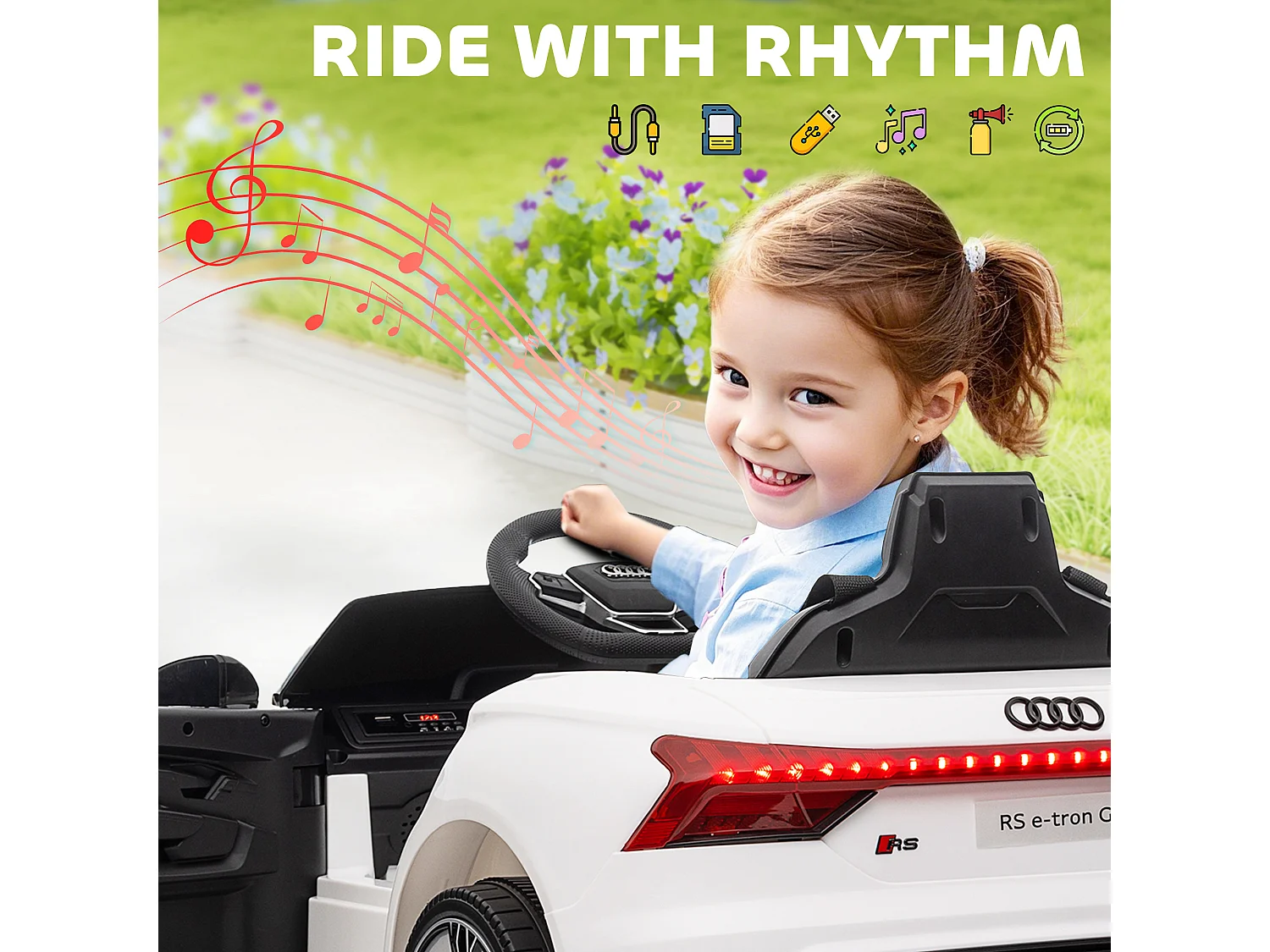 Macchina elettrica per bambini 3-5 anni con sospensioni bianca e nera