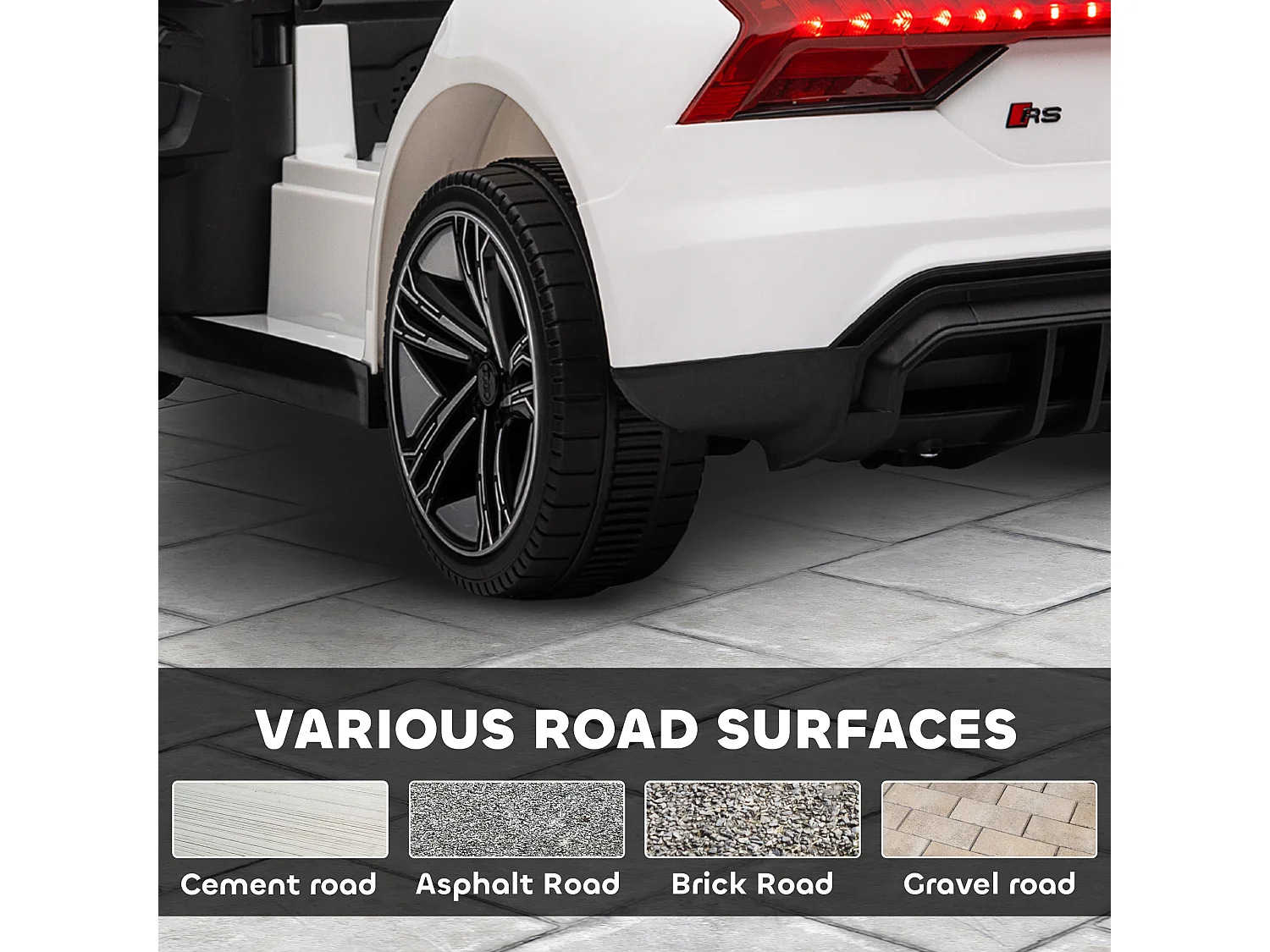 Macchina elettrica per bambini 3-5 anni con sospensioni bianca e nera