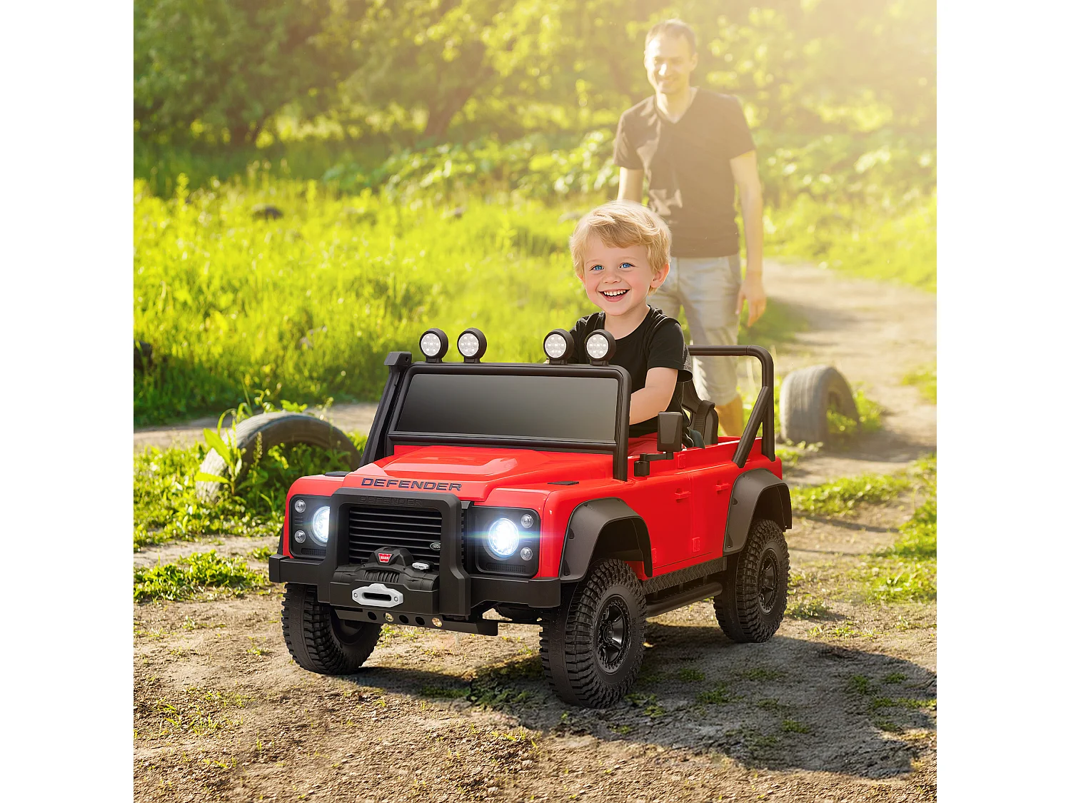 Macchina elettrica bambini 3-5 anni land rover con telecomando rosso