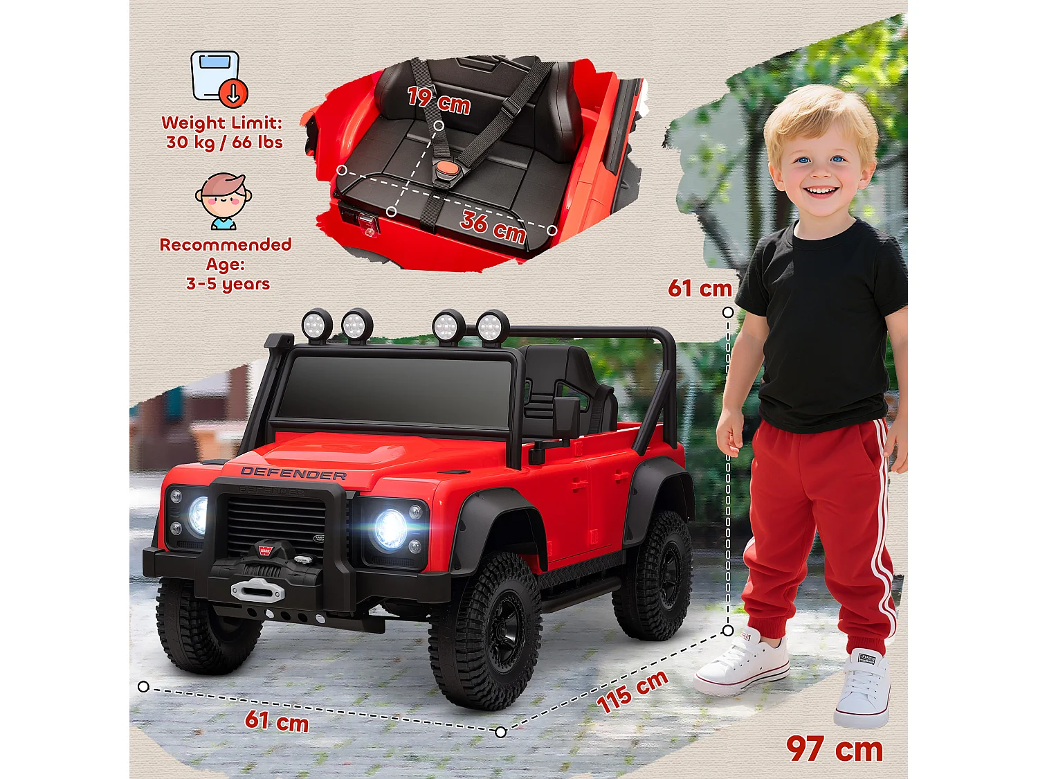Macchina elettrica bambini 3-5 anni land rover con telecomando rosso